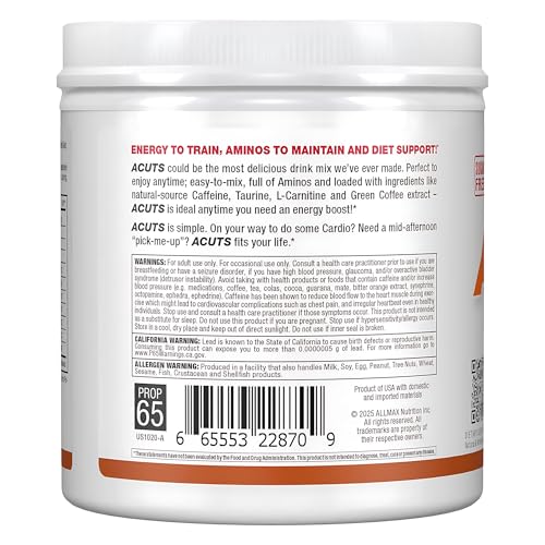 ALLMAX ACUTS Amino Energy Powder with Amino Acids Supplement, Sweet Tea, 30 Servings, Caffeine, Green Coffee Extract, 2000 mg Taurine, L-Carnitine, Sugar Free, Gluten & Dye Free, Amino Acid Drink - Image 10