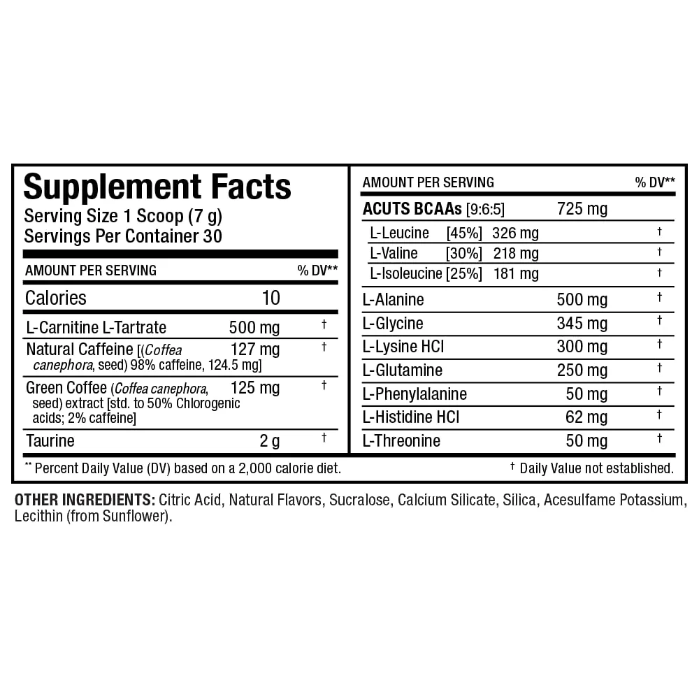 ALLMAX ACUTS Amino Energy Powder with Amino Acids Supplement, Sweet Tea, 30 Servings, Caffeine, Green Coffee Extract, 2000 mg Taurine, L-Carnitine, Sugar Free, Gluten & Dye Free, Amino Acid Drink - Image 3