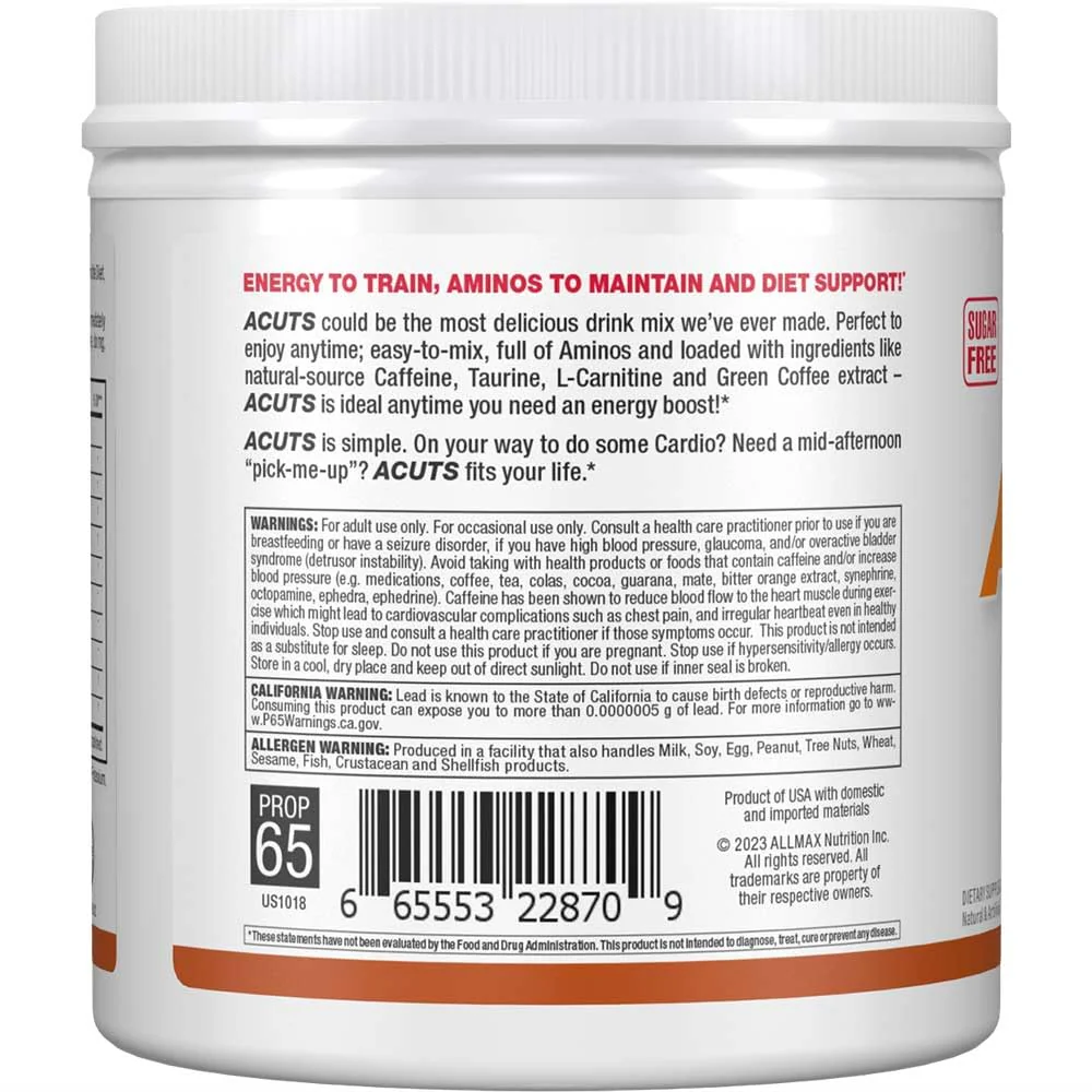 ALLMAX ACUTS Amino Energy Powder with Amino Acids Supplement, Sweet Tea, 30 Servings, Caffeine, Green Coffee Extract, 2000 mg Taurine, L-Carnitine, Sugar Free, Gluten & Dye Free, Amino Acid Drink - Image 8