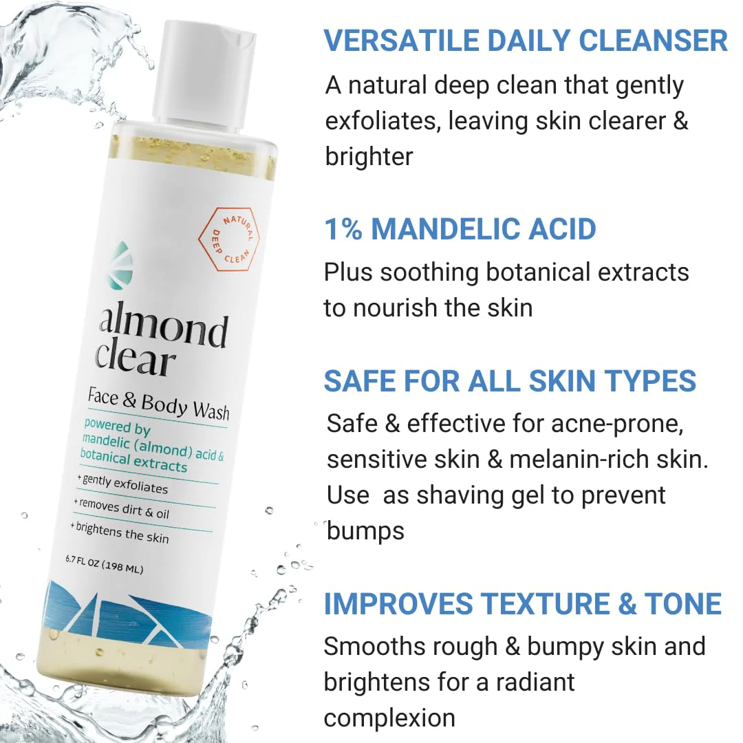 Almond Clear Face & Body Wash [6.7 Fl Oz] Skin Care for Acne and Folliculitis-Prone Skin - Gentle Everyday Exfoliating Cleanser with Mandelic Acid and Botanicals - Image 7
