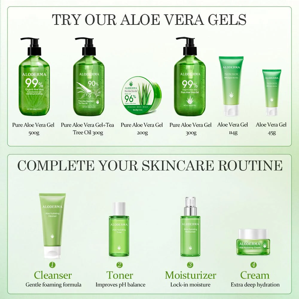 Aloderma 99% Organic Pure Aloe Vera Gel Made within 12 Hours of Harvest, 17.6oz Value Pump, Lightweight Non-Sticky Aloe Vera Gel for Sunburn Relief, Natural, Soothing Aloe Vera for Face & Hair - Image 2