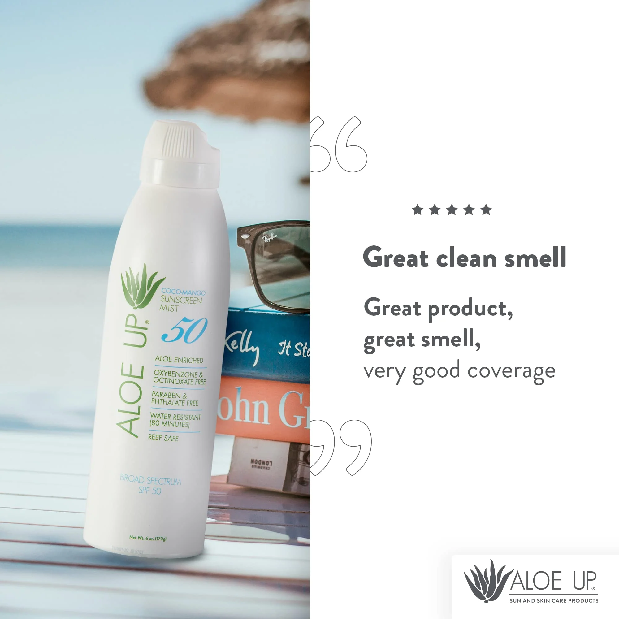 Aloe Up White Collection Continuous Sunscreen Spray SPF 50 Broad Spectrum UVA/UVB Sunscreen Protector for Face and Body with Moisturizing Aloe Vera Gel Reef Safe Coco Mango Fragrance 5.5 Fl. Oz - Image 3