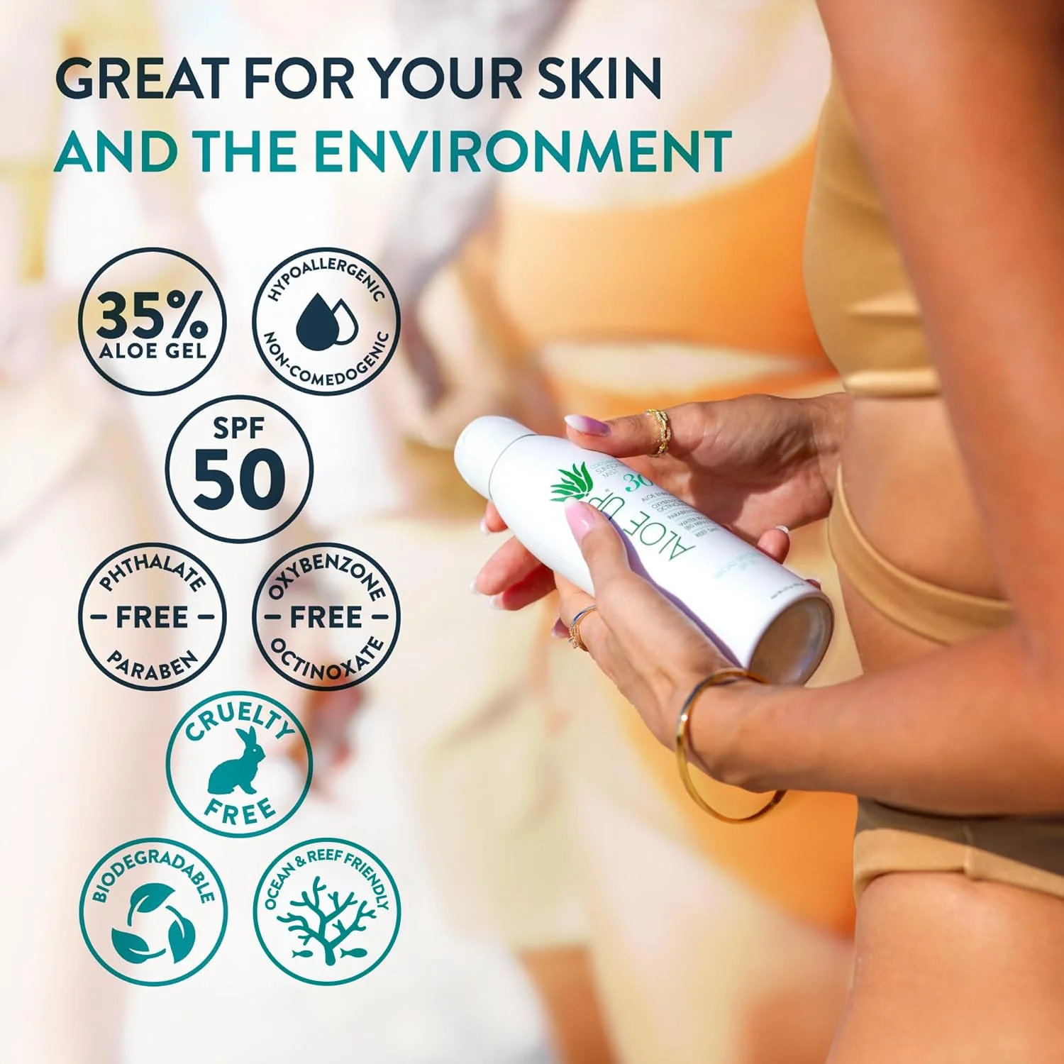 Aloe Up White Collection Continuous Sunscreen Spray SPF 50 Broad Spectrum UVA/UVB Sunscreen Protector for Face and Body with Moisturizing Aloe Vera Gel Reef Safe Coco Mango Fragrance 5.5 Fl. Oz - Image 6