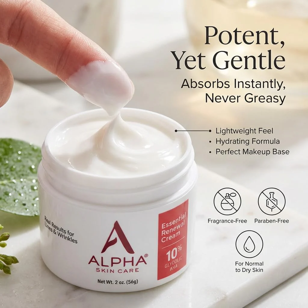 Alpha Skin Care Essential Renewal Cream, 10% Glycolic AHA, Anti-Aging Formula, Reduces Lines & Wrinkles, Alpha Hydroxy Acid Exfoliates for Smoother Skin, Normal, Sensitive or Dry Skin, 2 Oz - Image 6