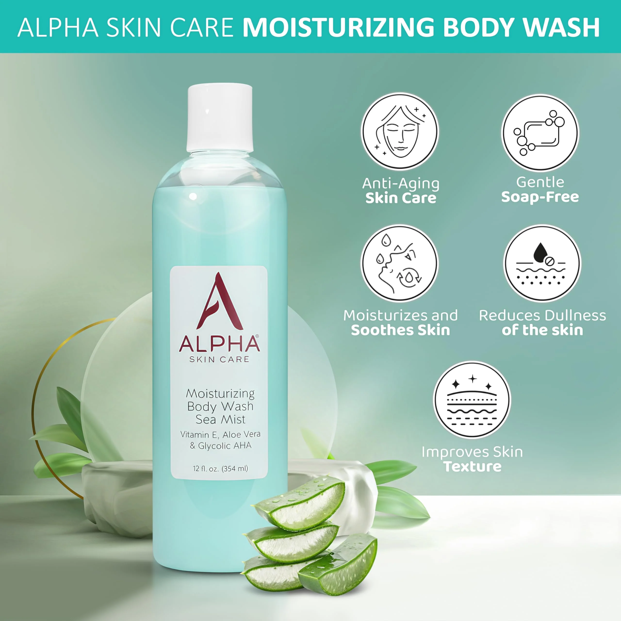 Alpha Skin Care Moisturizing Body Wash, Gentle Soap-Free Anti-Aging Formula, Glycolic AHA, Vitamin E & Aloe Vera, Conditions & Soothes, All Skin Types Hydroxy Acid, 12 Oz - Image 5