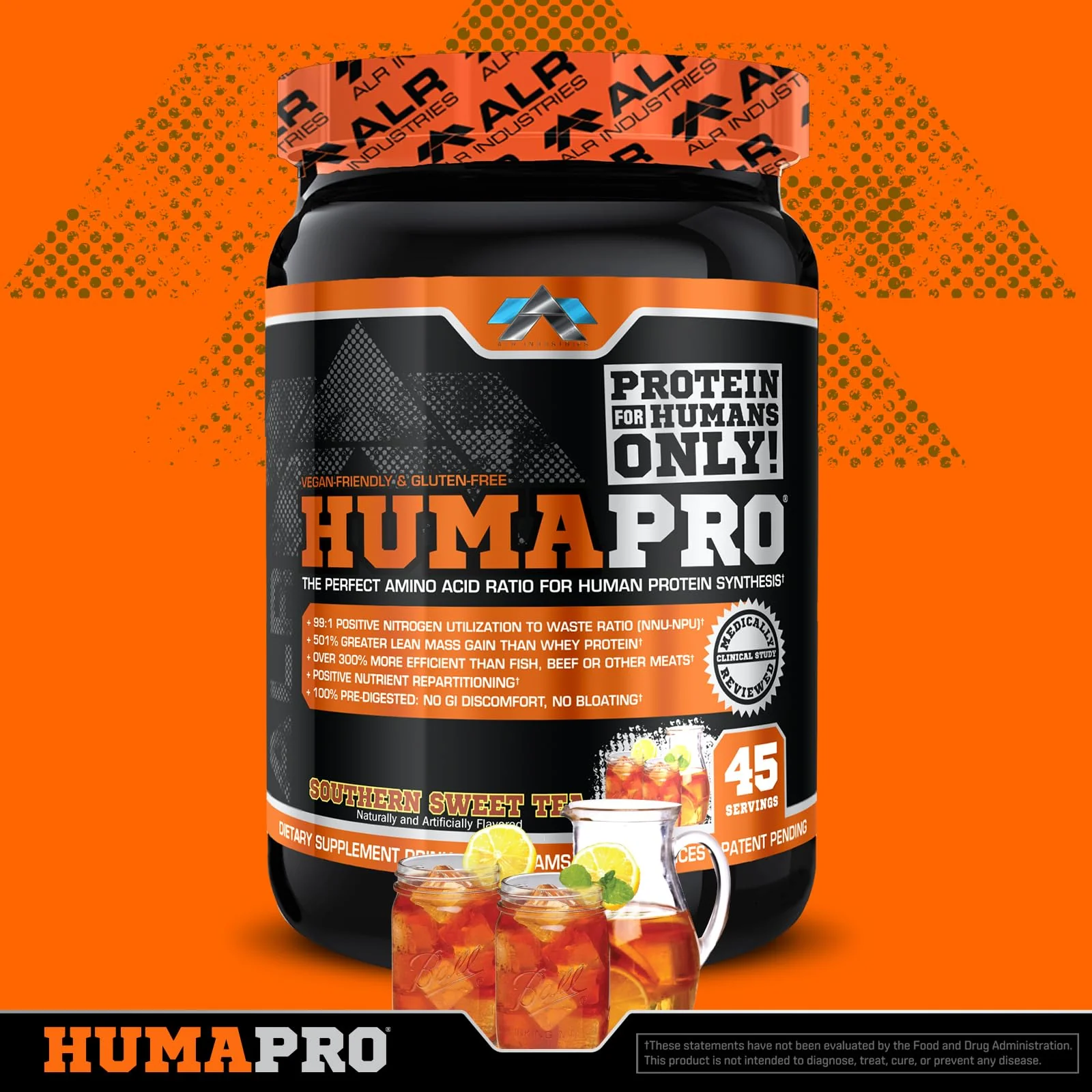 ALR Industries Humapro | Amino Acids Protein Matrix for Humans | 99% Utilization for Lean Muscle | Vegan, Gluten Free | 334g / 45 Servings (Southern Sweet Tea) - Image 5