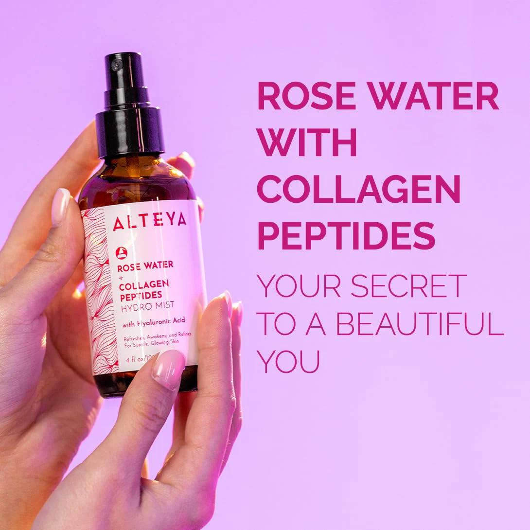 Alteya Organics Rose Water Face Toner – With Collagen Peptides & Hyaluronic Acid – Hydrating Facial Mist for Anti-Aging, Firming & Radiant Skin – 4 Fl Oz / 120mL - Image 2