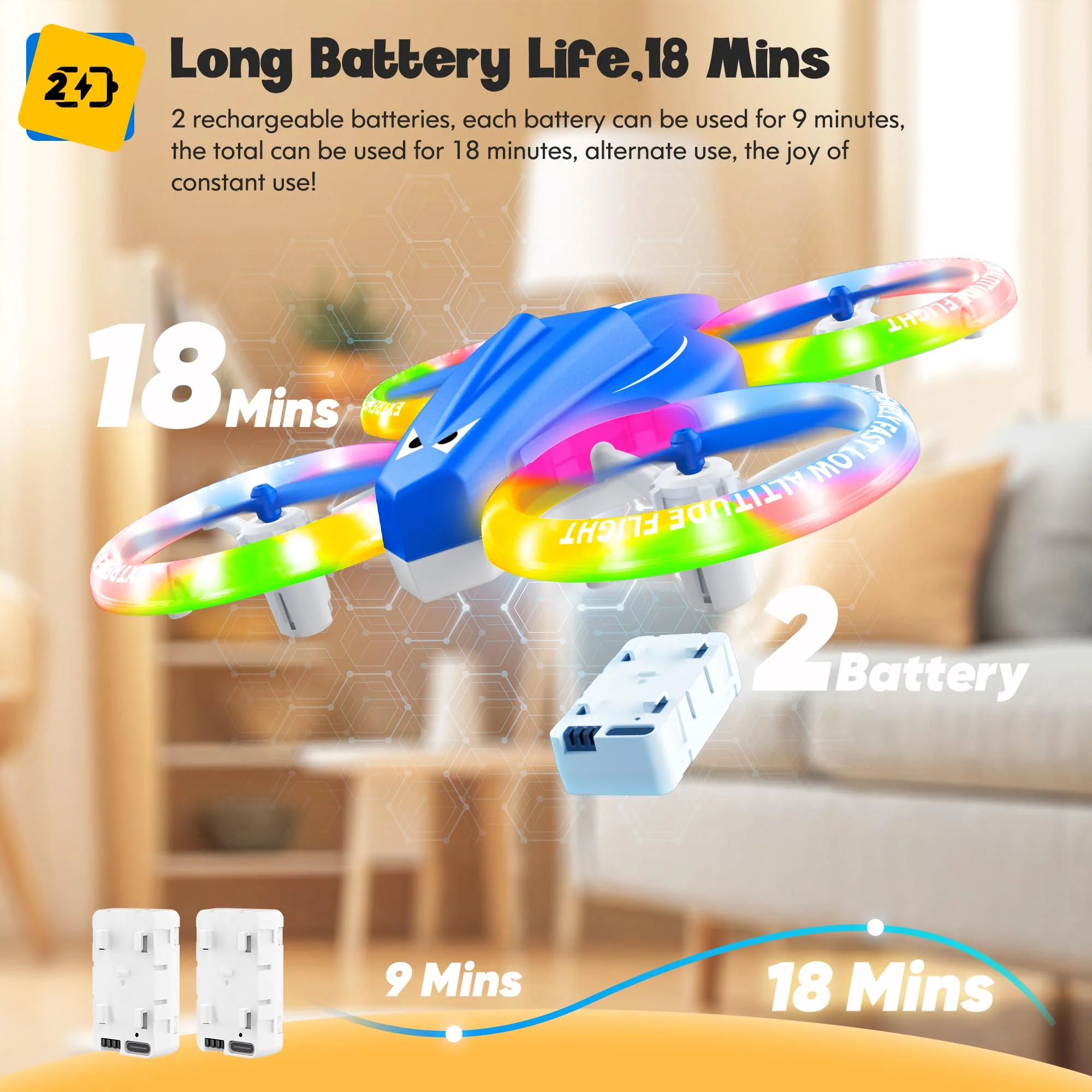 ALTITACO Drones for Kids with Cool Light, Kids Drone with 3D Flip, Altitude-Hold, Self-Rotation, Headless Mode, 3 Speed Modes, One-Click Take-Off/Landing, Mini Drone for Christmas, Beginners, Indoor - Image 2
