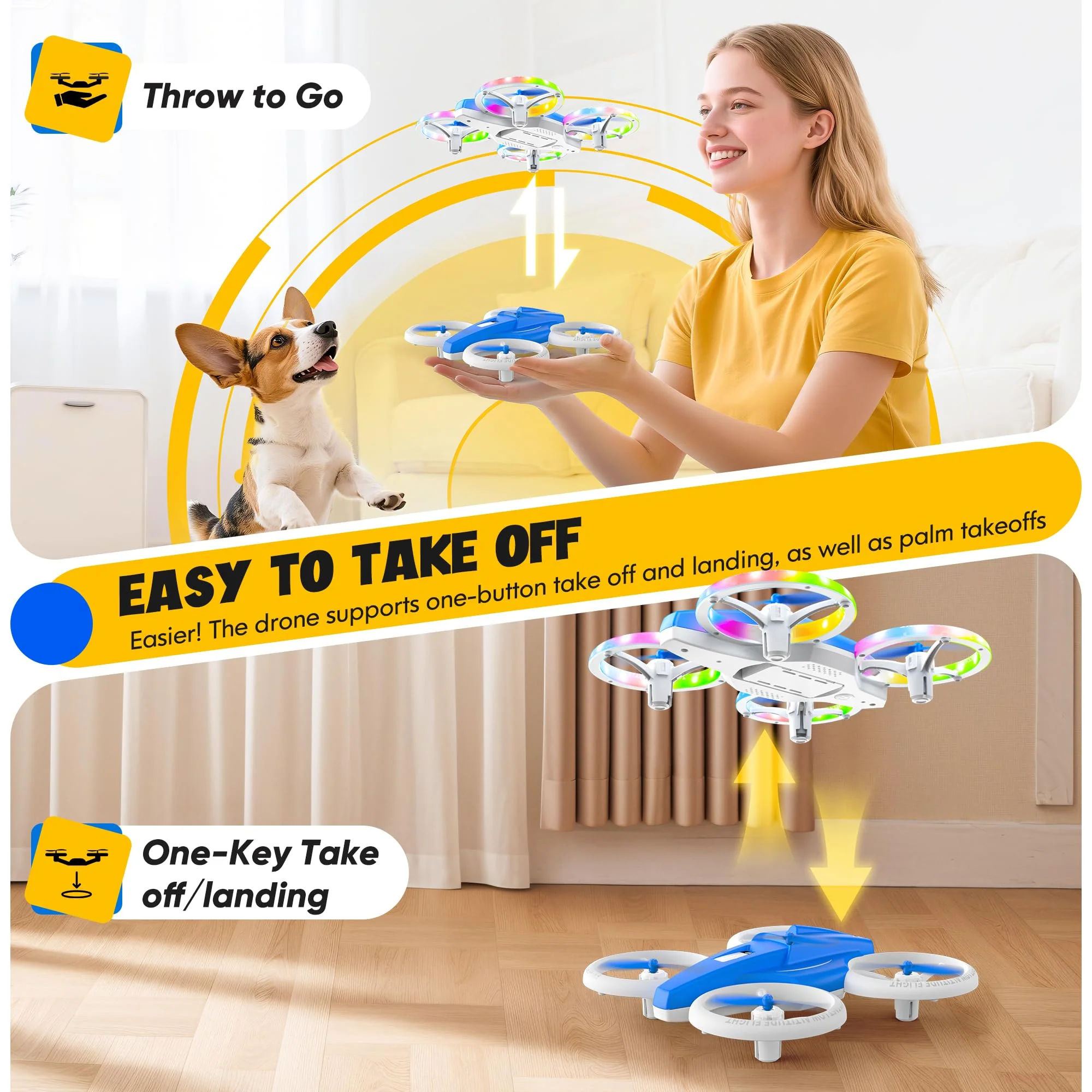 ALTITACO Drones for Kids with Cool Light, Kids Drone with 3D Flip, Altitude-Hold, Self-Rotation, Headless Mode, 3 Speed Modes, One-Click Take-Off/Landing, Mini Drone for Christmas, Beginners, Indoor - Image 3