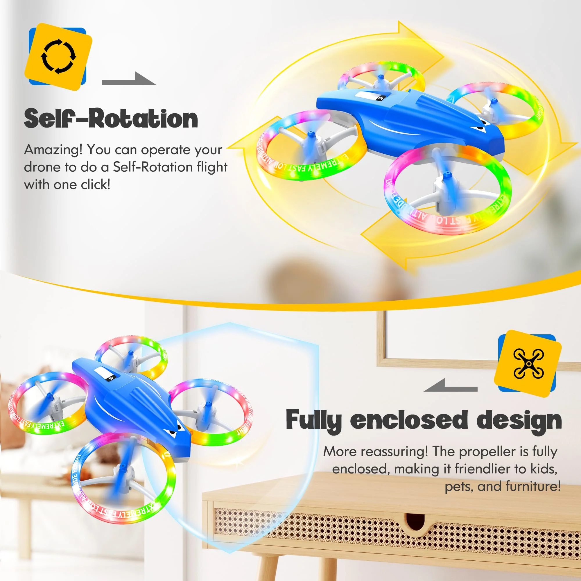 ALTITACO Drones for Kids with Cool Light, Kids Drone with 3D Flip, Altitude-Hold, Self-Rotation, Headless Mode, 3 Speed Modes, One-Click Take-Off/Landing, Mini Drone for Christmas, Beginners, Indoor - Image 5