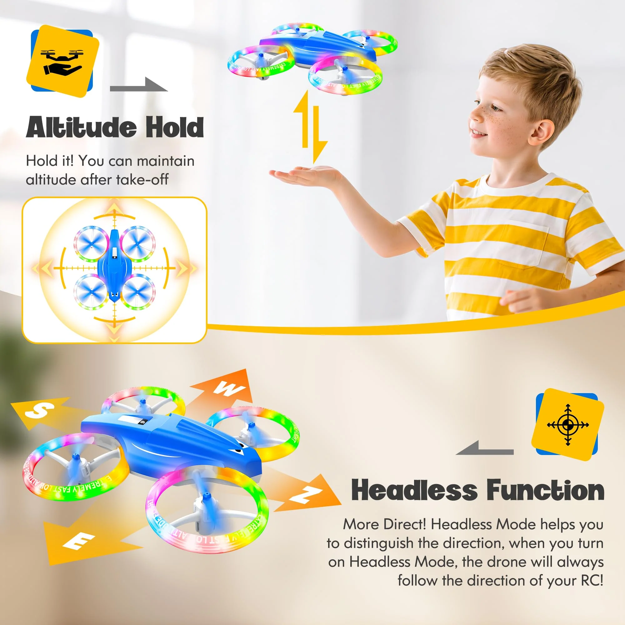 ALTITACO Drones for Kids with Cool Light, Kids Drone with 3D Flip, Altitude-Hold, Self-Rotation, Headless Mode, 3 Speed Modes, One-Click Take-Off/Landing, Mini Drone for Christmas, Beginners, Indoor - Image 7