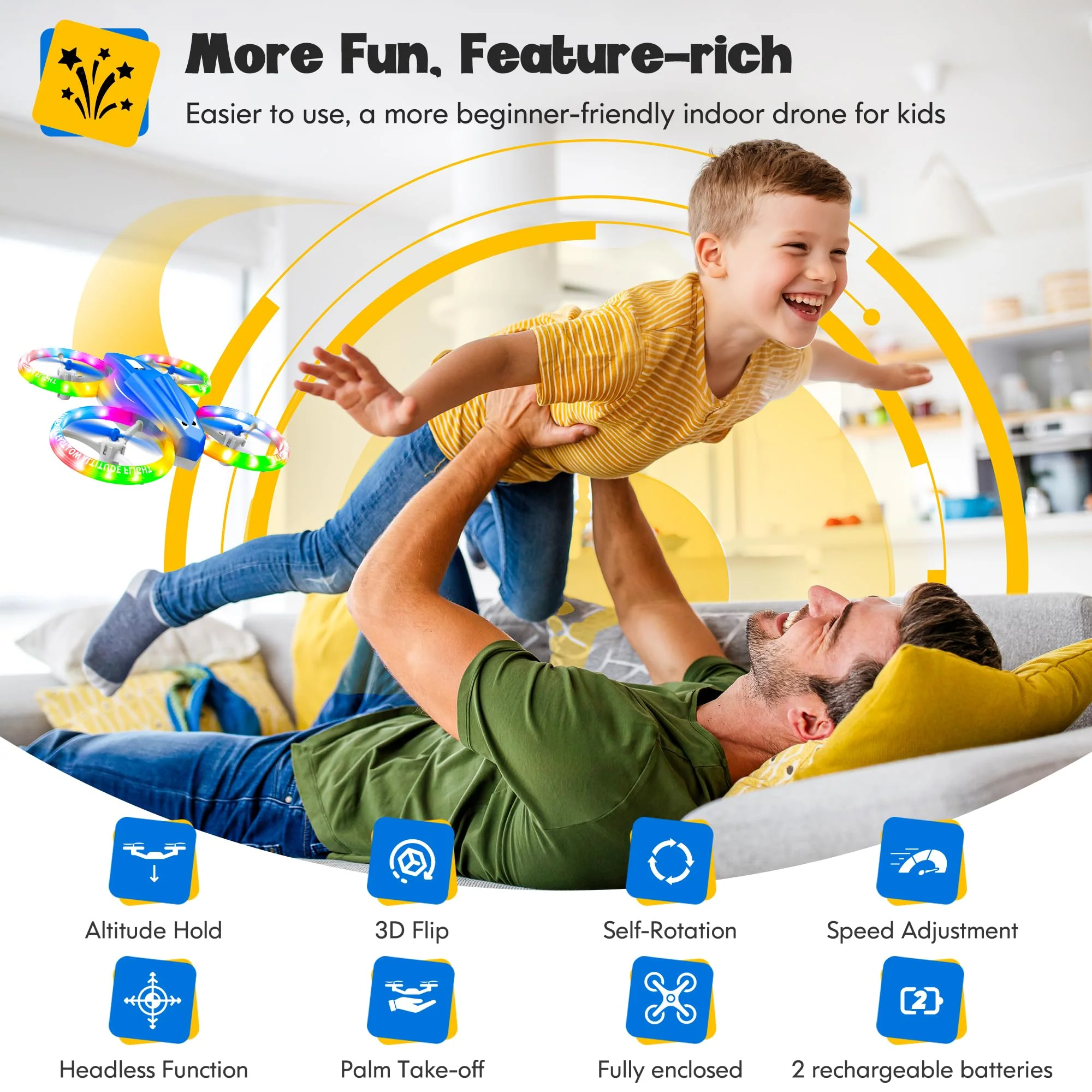 ALTITACO Drones for Kids with Cool Light, Kids Drone with 3D Flip, Altitude-Hold, Self-Rotation, Headless Mode, 3 Speed Modes, One-Click Take-Off/Landing, Mini Drone for Christmas, Beginners, Indoor - Image 8