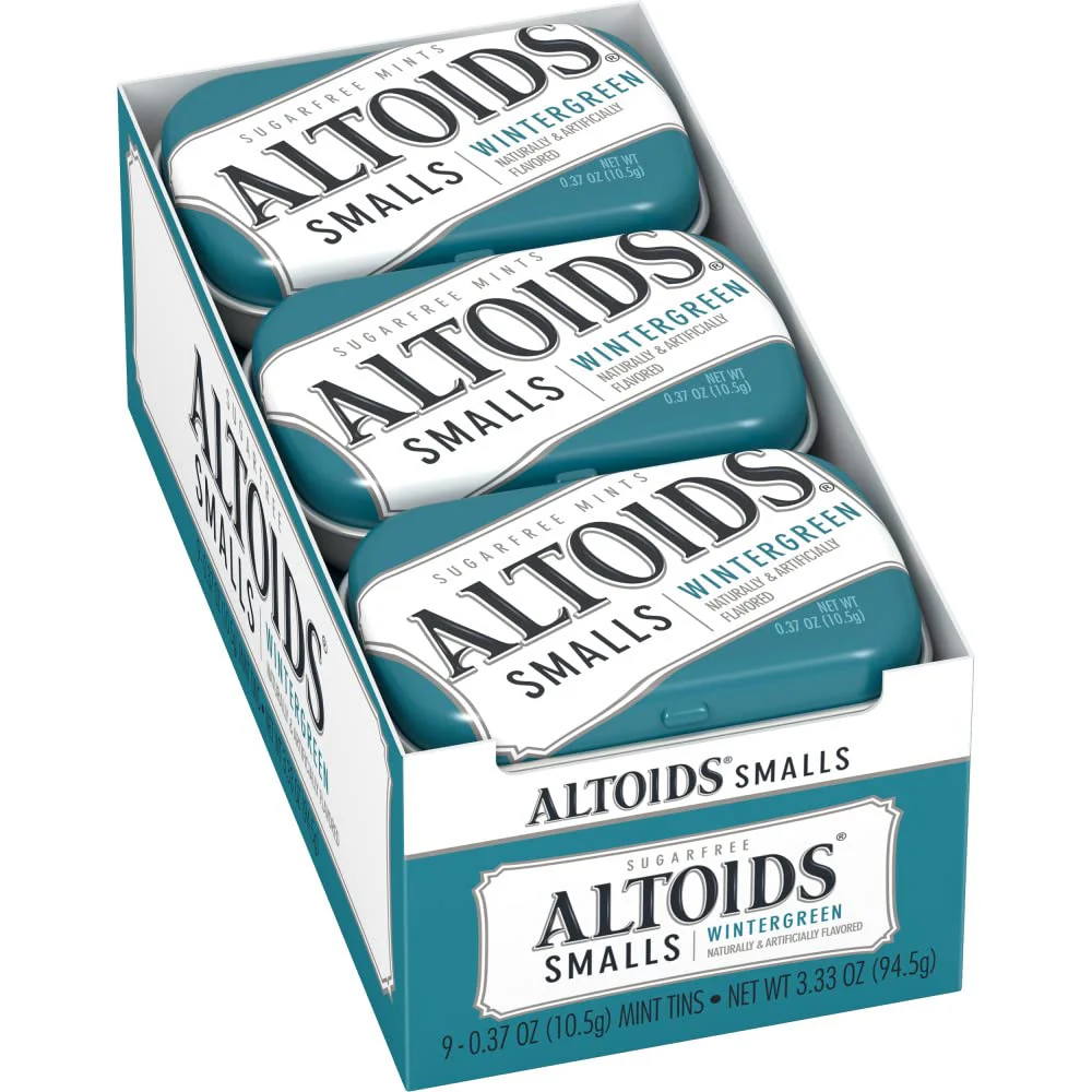 ALTOIDS Smalls Wintergreen Breath Mints Sugar Free Hard Candy Bulk, 0.37 oz Tin (Pack of 9) - Image 2