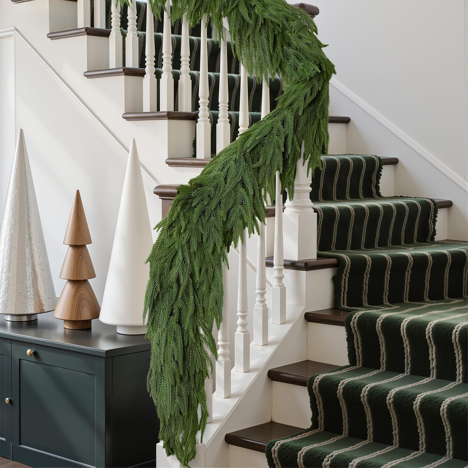 Alupssuc 9ft Christmas Garland, Real Touch Norfolk Pine Garland - Pine Garland, Artificial Greenery Christmas Garland for Mantle, Table, Fireplace, Indoor, Outdoor Christmas Decorations - Image 5