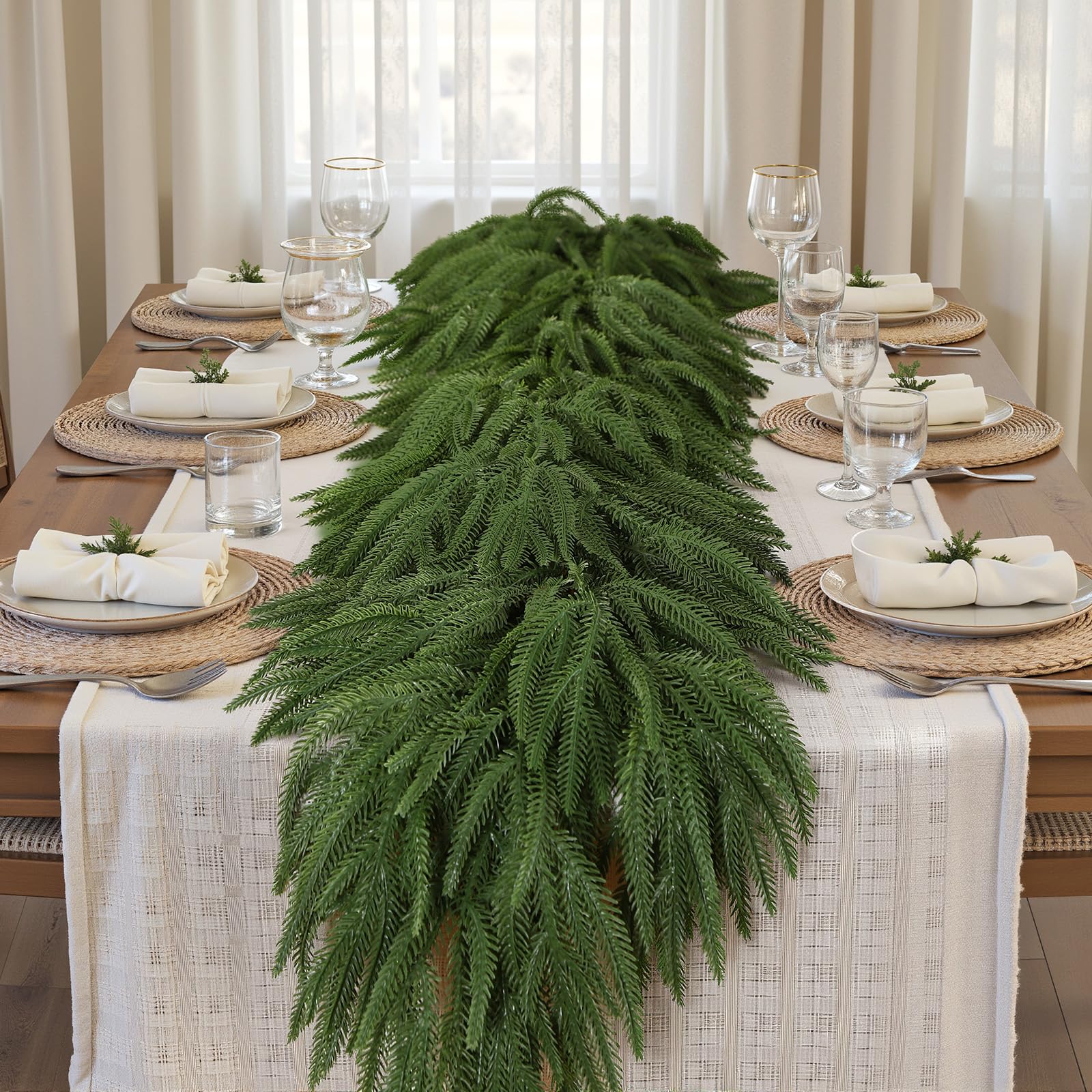 Alupssuc 9ft Christmas Garland, Real Touch Norfolk Pine Garland - Pine Garland, Artificial Greenery Christmas Garland for Mantle, Table, Fireplace, Indoor, Outdoor Christmas Decorations - Image 9