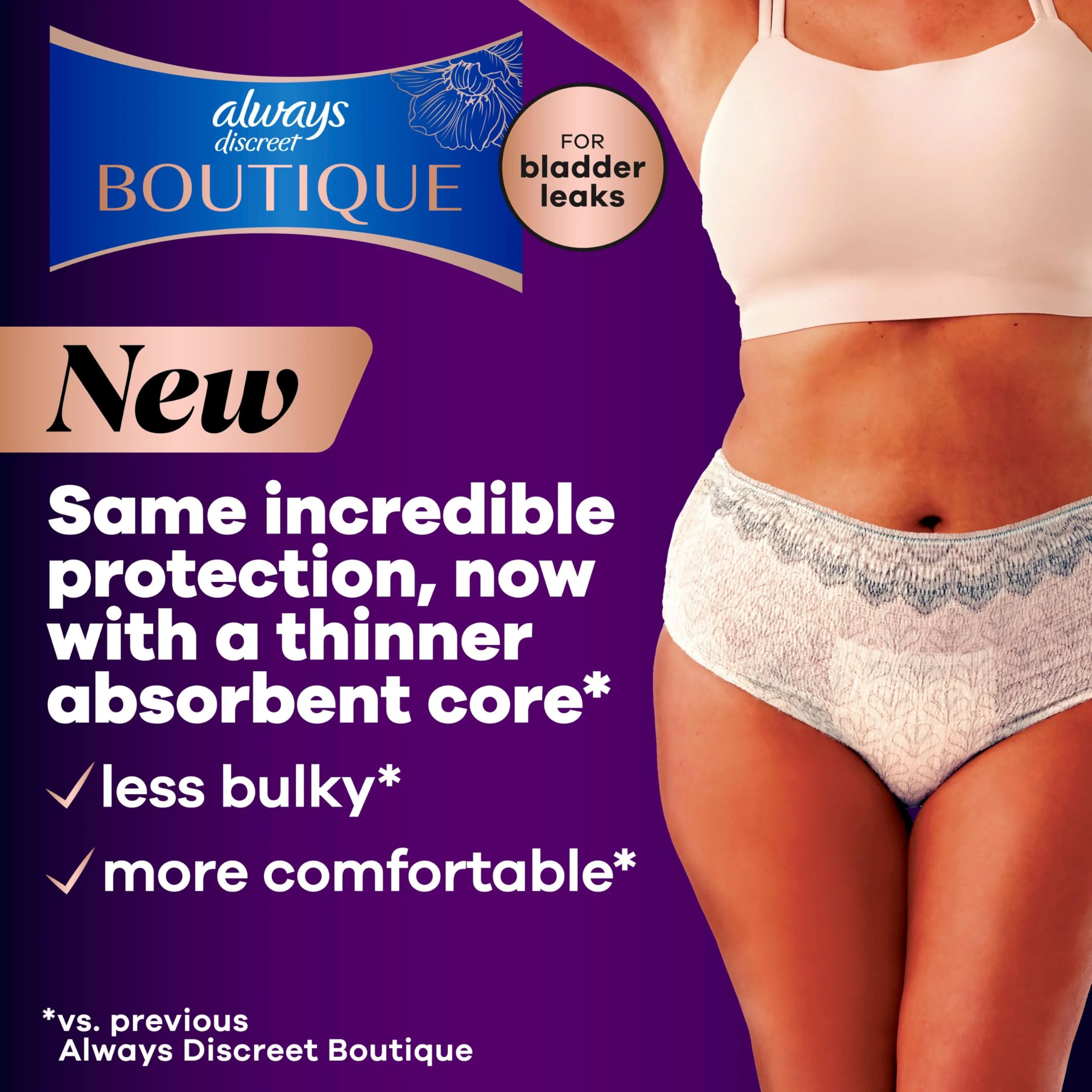 Always Discreet Boutique Incontinence and Postpartum Underwear for Women, Maximum Protection, Small/Medium, Rosy, 12 Count (Pack of 3) - Image 2