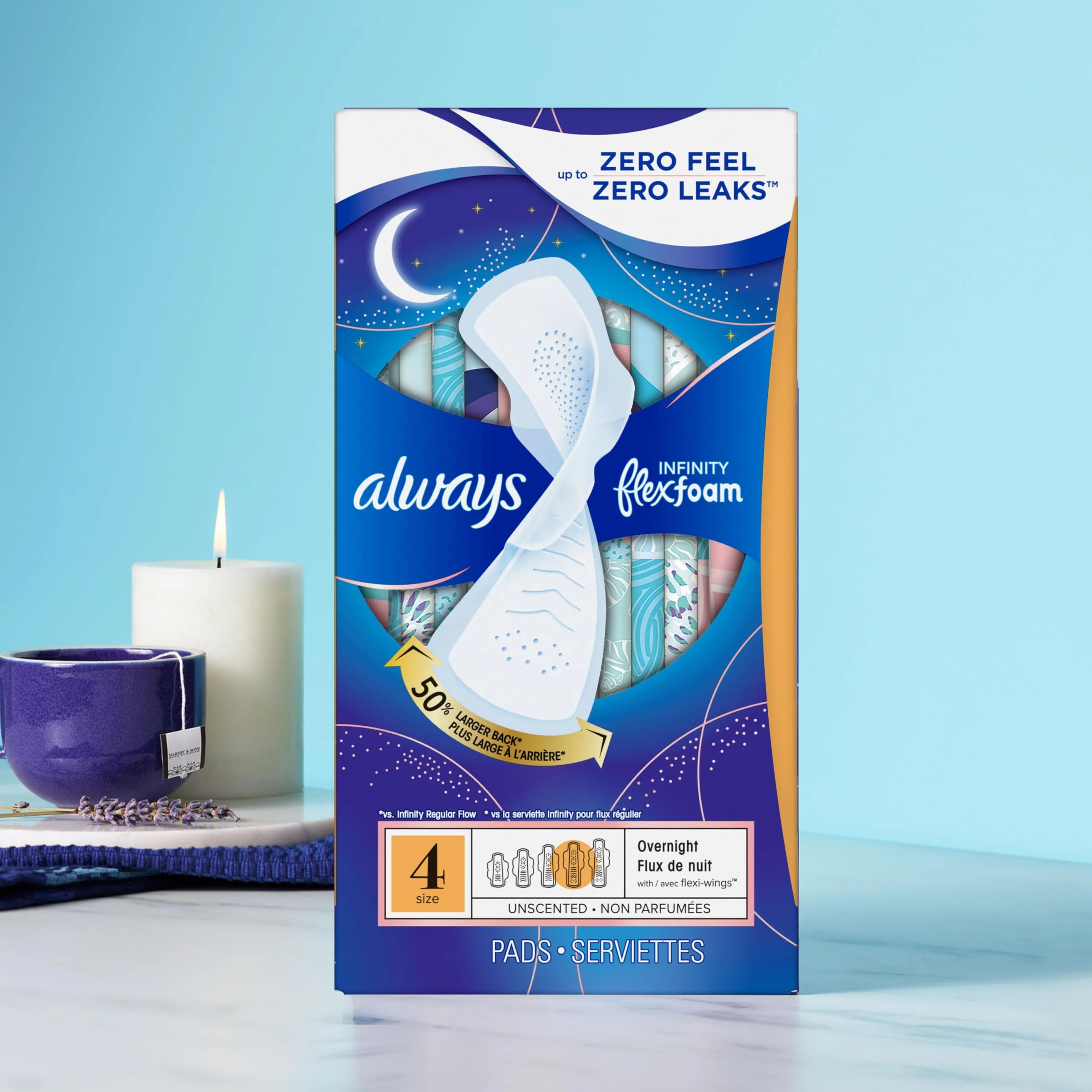 Always Infinity Feminine Pads for Women, Flexfoam Pads with Wings, Size 4, Overnight Absorbency, Unscented, 38 Count - Image 9