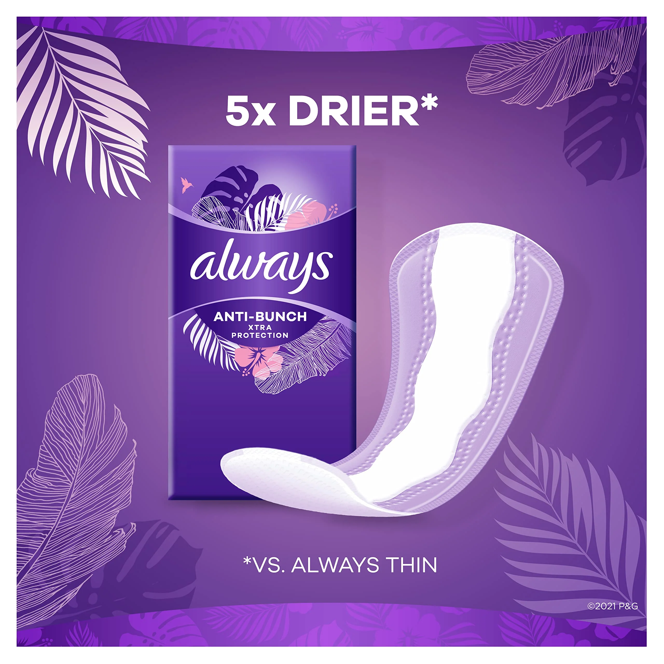 Always Panty Liners for Women Anti-Bunch Xtra Protection Daily Liners, Long, Unscented, 108 Count - Image 7