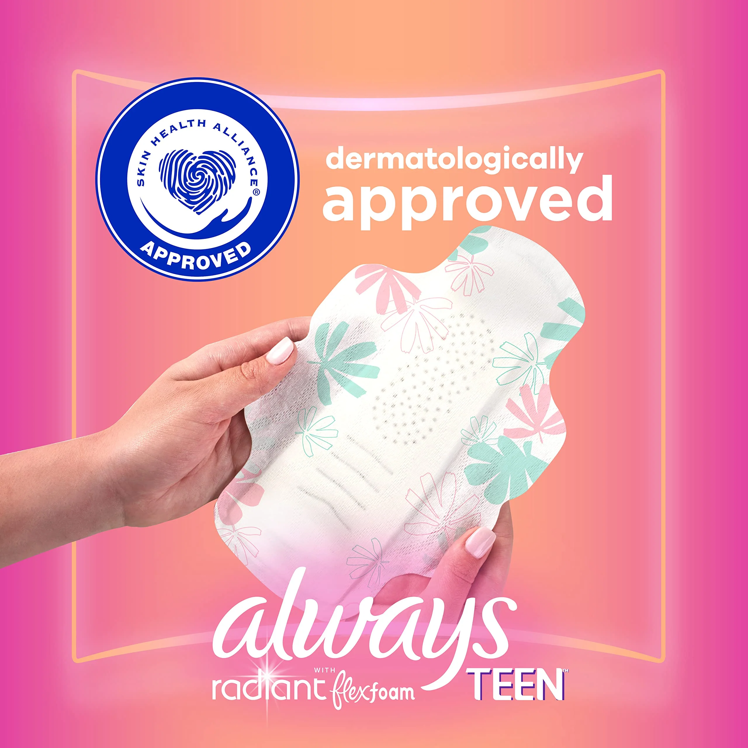 Always Radiant Teen Pads, Size 1, Regular, with Wings, Unscented, 42 Count - Image 3