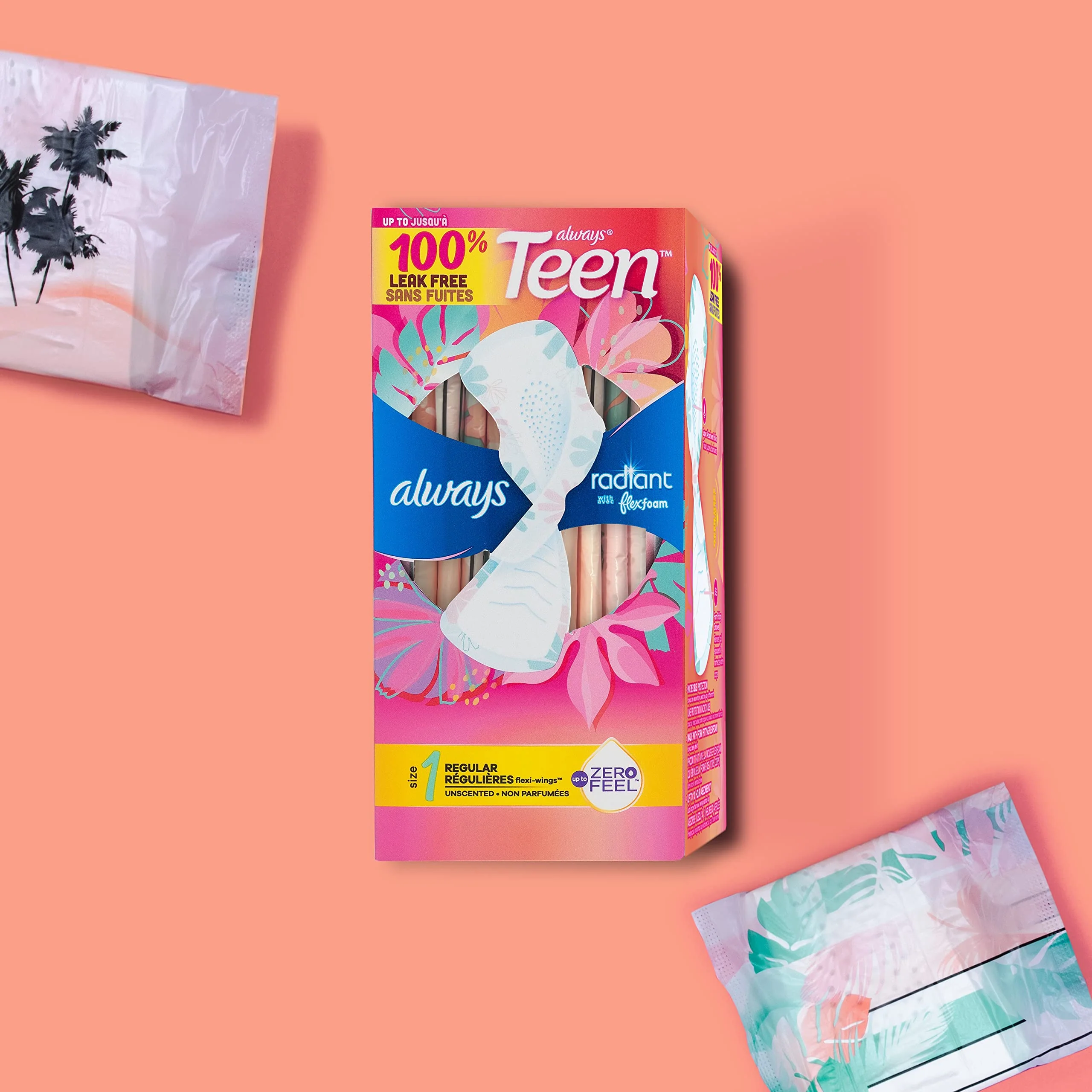 Always Radiant Teen Pads, Size 1, Regular, with Wings, Unscented, 42 Count - Image 6