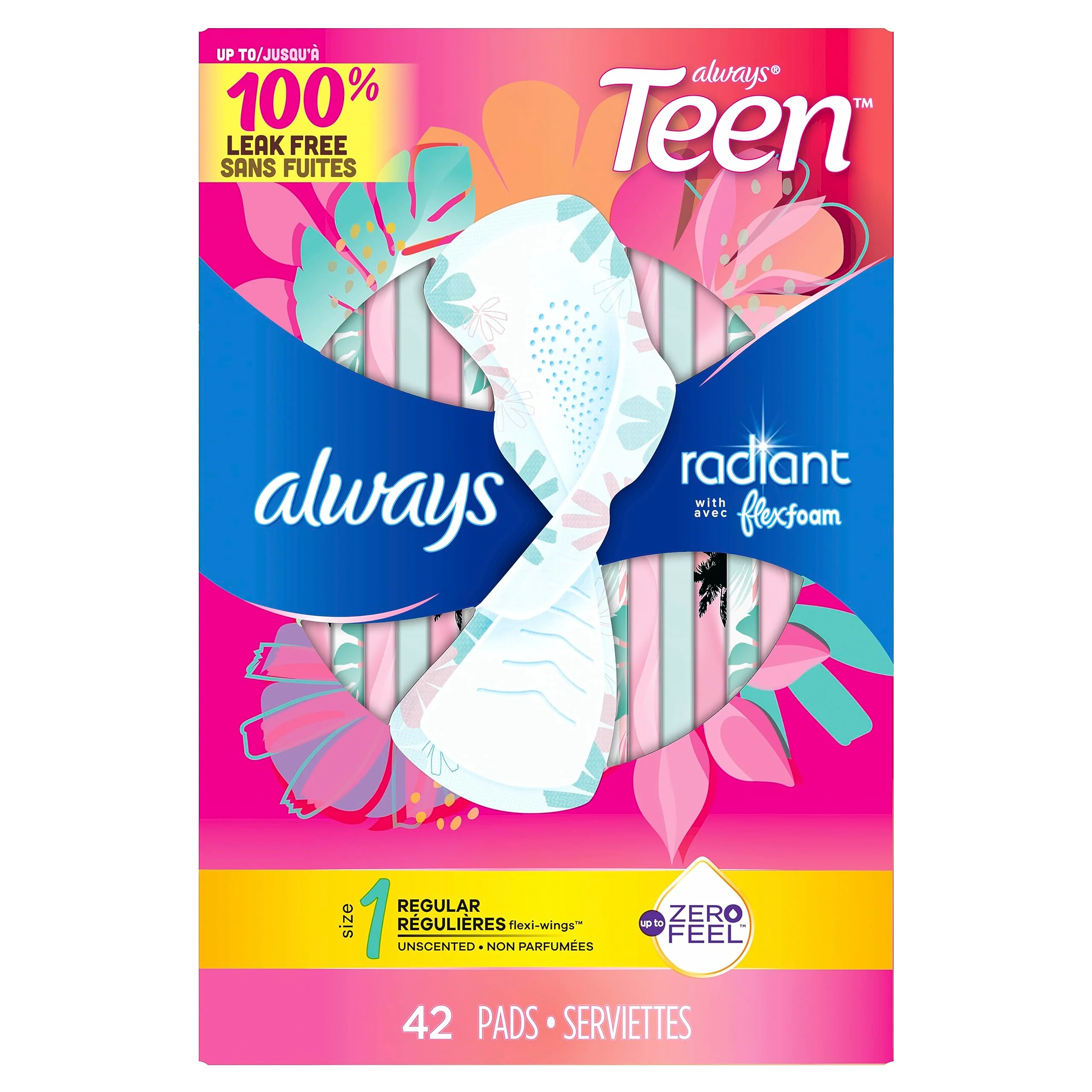 Always Radiant Teen Pads, Size 1, Regular, with Wings, Unscented, 42 Count - Image 7