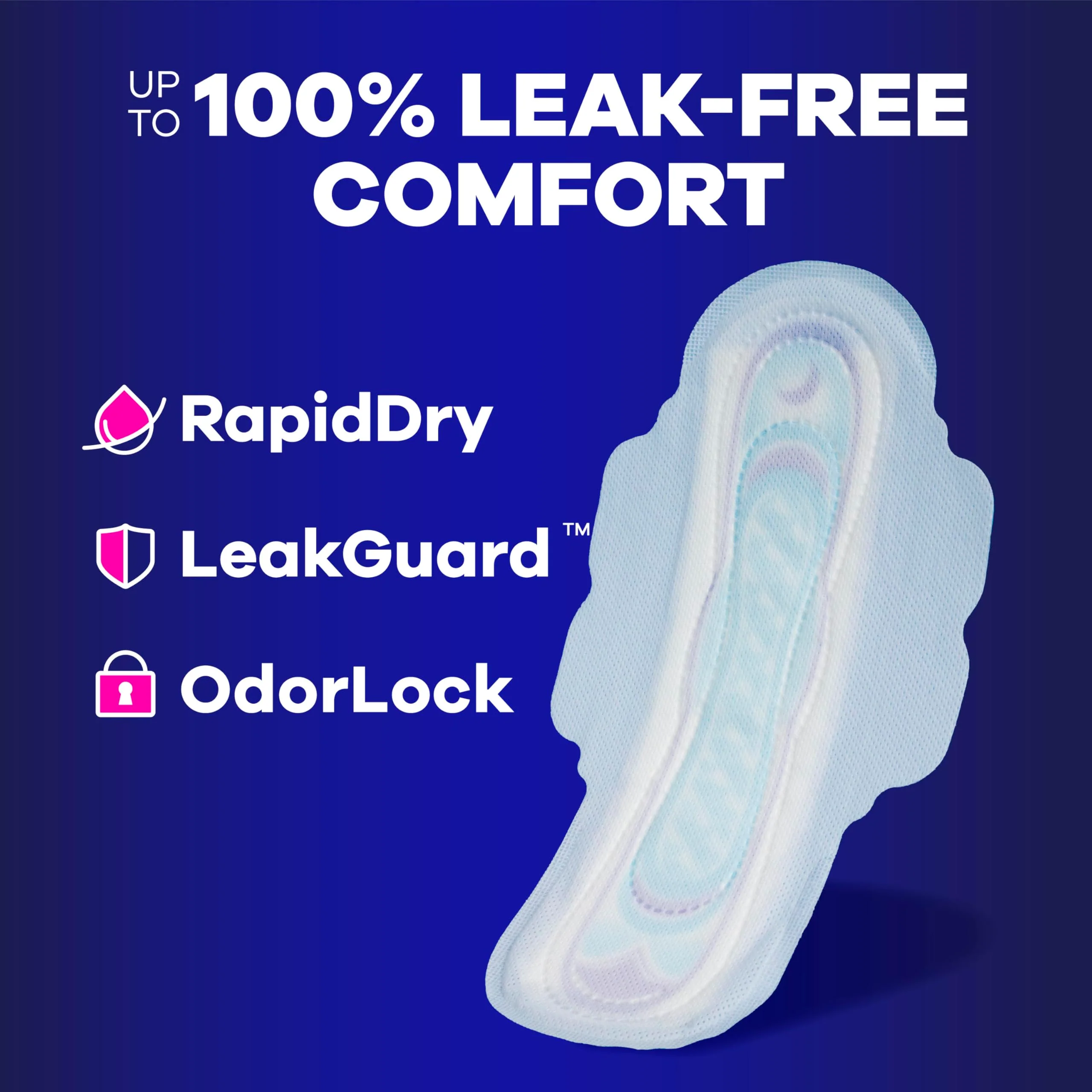 Always Ultra Thin Feminine Pads with Wings for Women, Size 4, Overnight Absorbency, Unscented, Up to 100% Leak-Free Comfort, 96 Count - Image 2