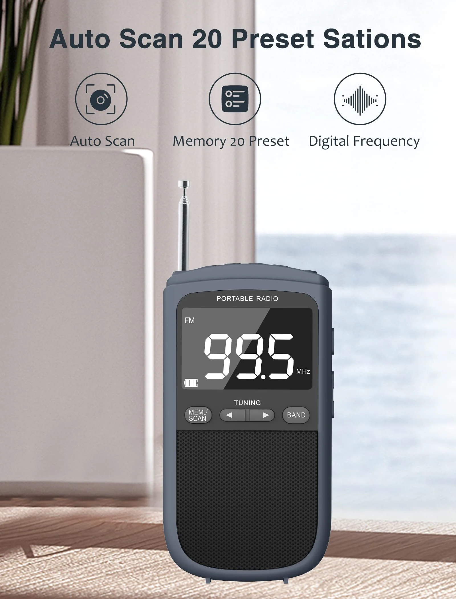 AM FM Walkman Radio:900mAh Rechargeable Portable Transistor Pocket Radio with Best Reception Digital Tuning, LCD Screen,Stereo Earphone Jack, Sleep Timer and Alarm Clock for Jogging,Walking Grey - Image 5