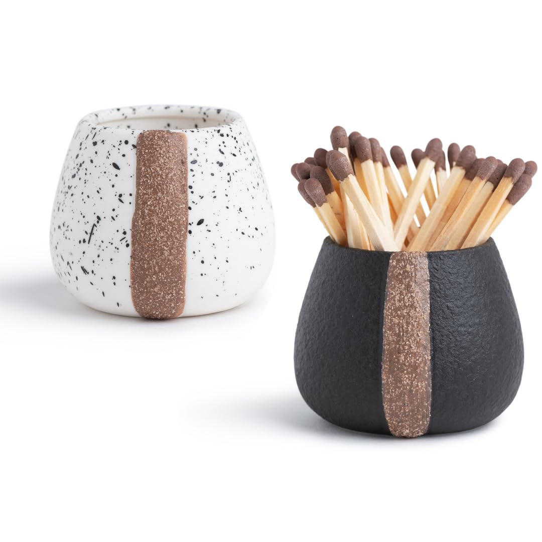 Amarcado Ceramic Match Holders with Striker - Set of 2 - Candle Accessories - Candle Lover Gifts - Housewarming Gift - Matches NOT included