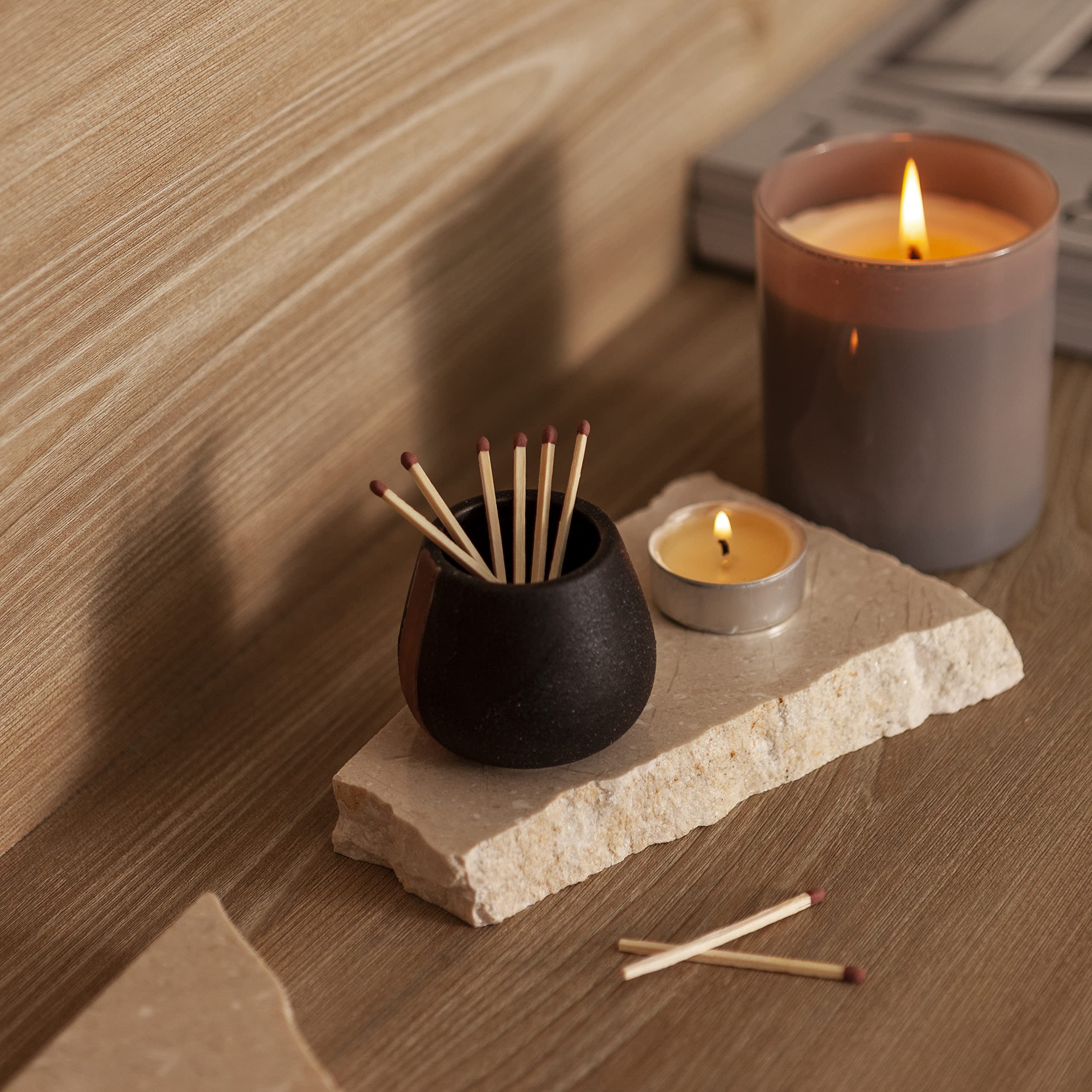 Amarcado Ceramic Match Holders with Striker - Set of 2 - Candle Accessories - Candle Lover Gifts - Housewarming Gift - Matches NOT included - Image 2