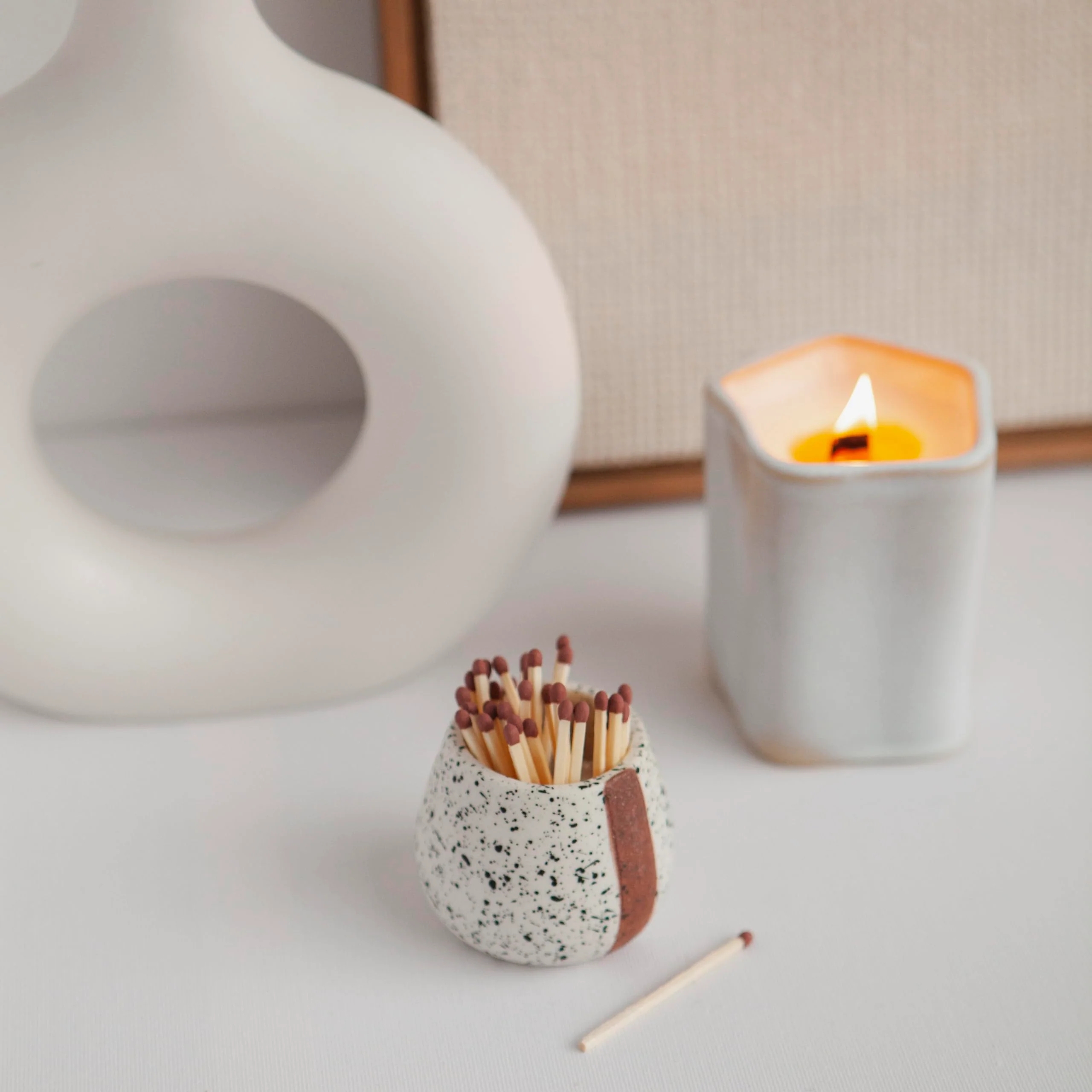 Amarcado Ceramic Match Holders with Striker - Set of 2 - Candle Accessories - Candle Lover Gifts - Housewarming Gift - Matches NOT included - Image 4