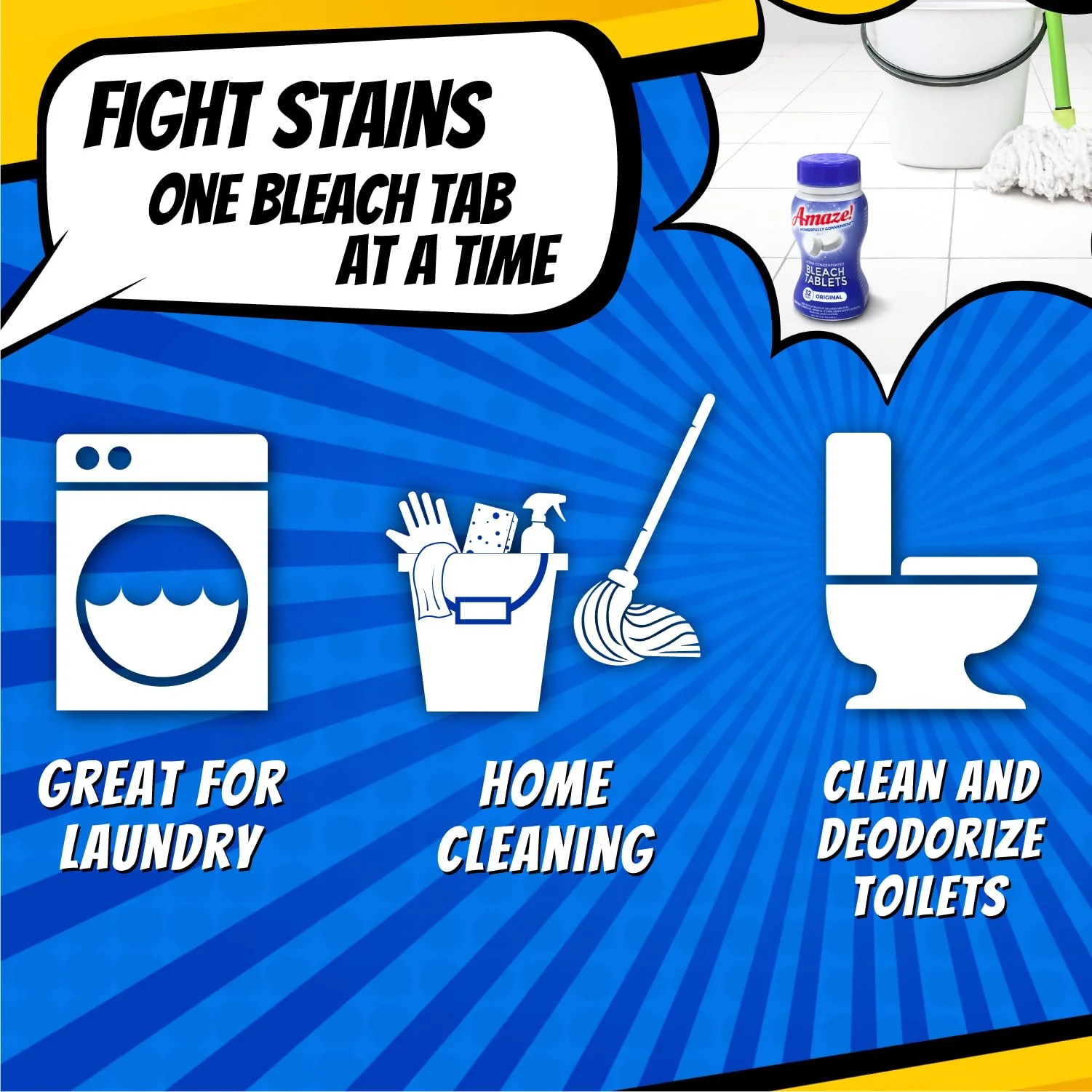 AMAZE Ultra Concentrated Bleach Tablets [32 tablets] - Original Scent - for Laundry, Toilet, and Multipurpose Home Cleaning. No Splash Liquid Bleach Alternative - Image 5