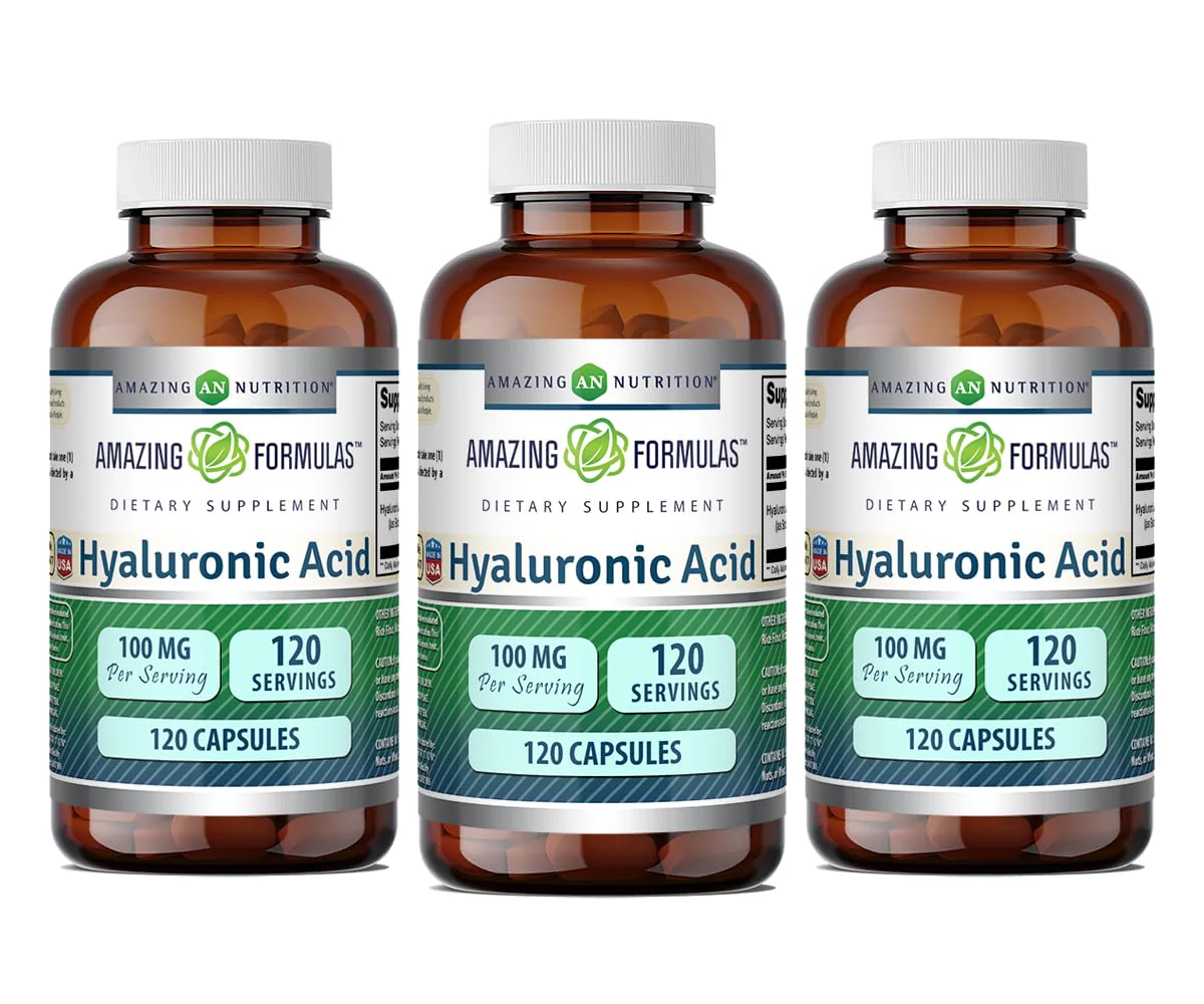 Amazing Formulas Hyaluronic Acid 100 Mg Supplement | Capsules | Non-GMO | Gluten-Free | Made in USA (120 Count, 3 Pack)