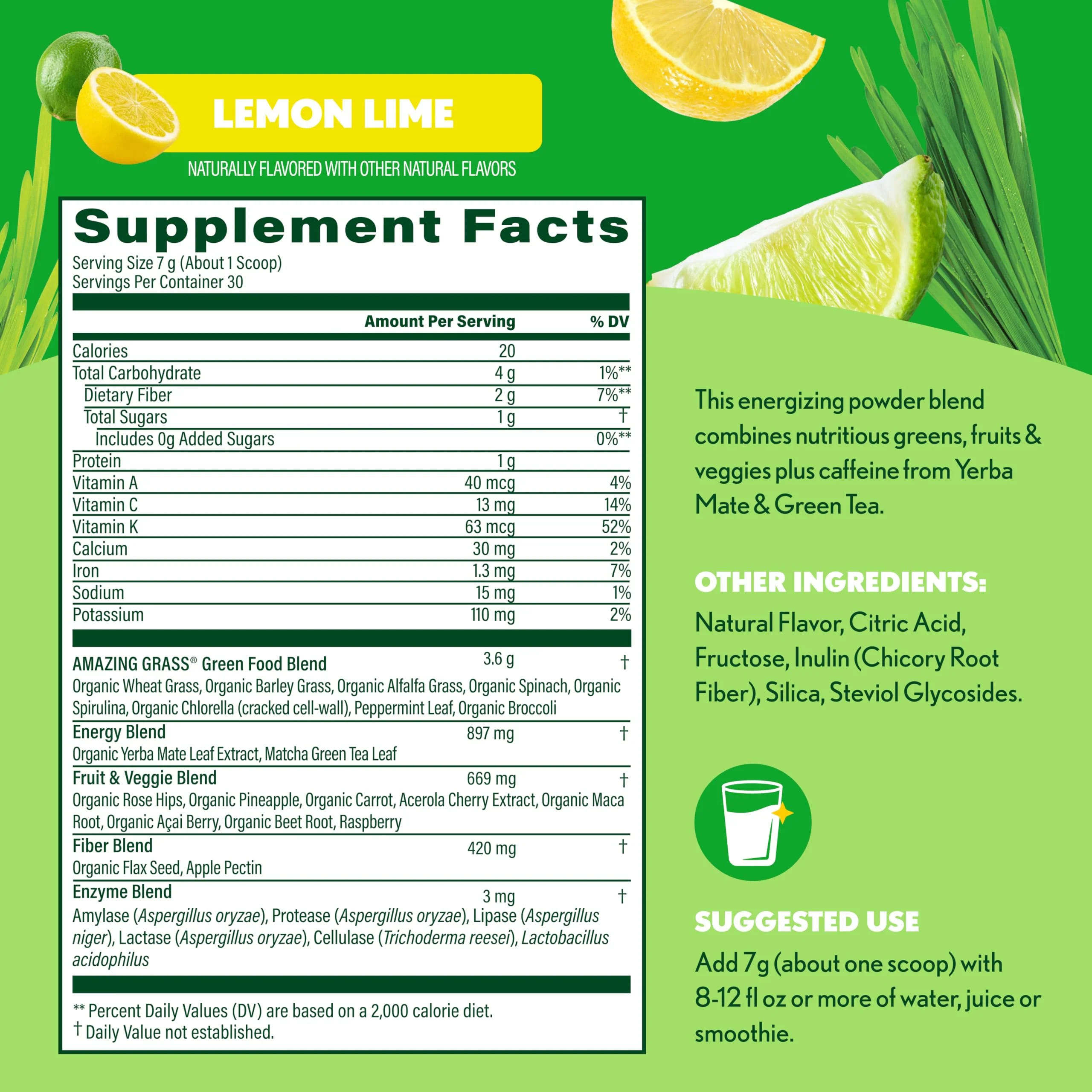 Amazing Grass Greens Blend Energy: Smoothie Mix, Super Greens Powder & Plant Based Caffeine with Matcha Green Tea & Beet Root Powder, Lemon Lime, 30 Servings (Packaging May Vary) - Image 3