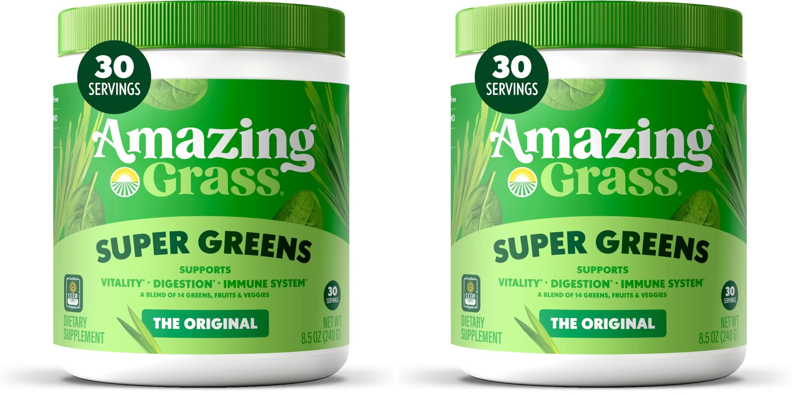 Amazing Grass Greens Blend Superfood:Greens Powder Mix for Energy,with Organic Spirulina,Chlorella,Beet Root Powder,Digestive Enzymes & Probiotics,Original,(Packaging May Vary),30 Servings,(Pack of 2)
