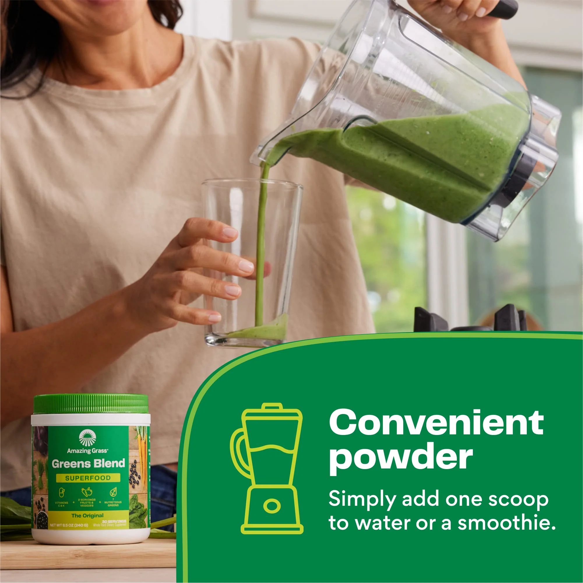 Amazing Grass Greens Blend Superfood:Greens Powder Mix for Energy,with Organic Spirulina,Chlorella,Beet Root Powder,Digestive Enzymes & Probiotics,Original,(Packaging May Vary),30 Servings,(Pack of 2) - Image 5