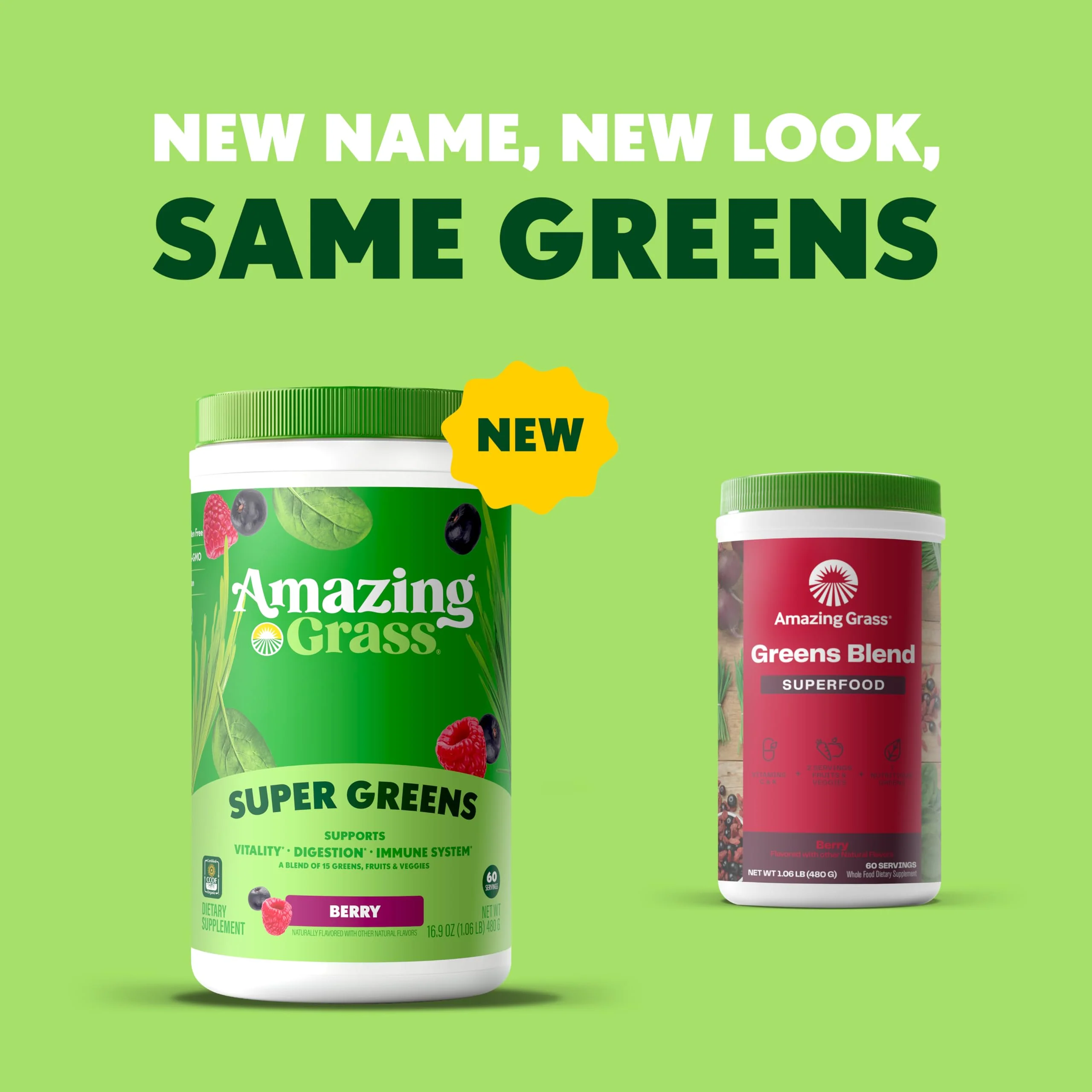 Amazing Grass Greens Blend Superfood: Super Greens Powder Smoothie Mix with Spirulina,Chlorella,Beet Root Powder,Digestive Enzymes & Probiotics,Berry,60 Servings (Packaging May Vary),(Pack of 2) - Image 3