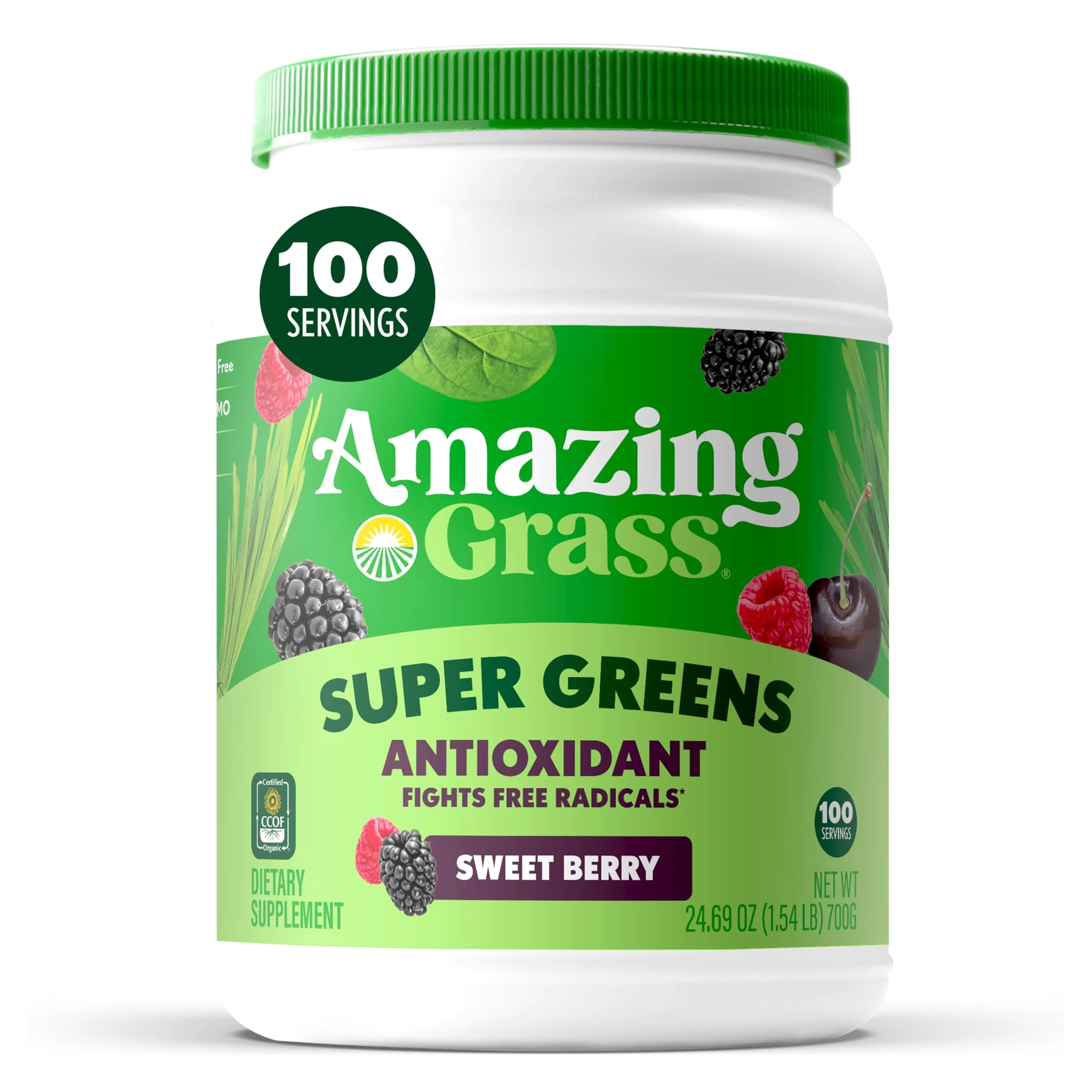 Amazing Grass Greens Superfood Antioxidant: Greens Powder with Organic Spirulina, Beet Root Powder, Elderberry & Probiotics, Sweet Berry, 100 Servings (Packaging May Vary)