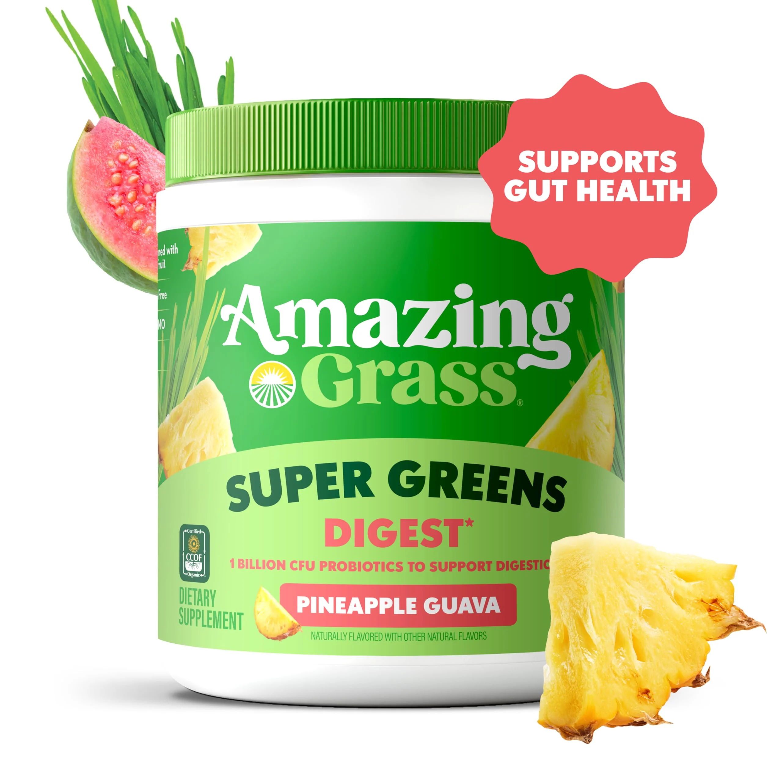 Amazing Grass Super Greens Powder Digest, Organic Greens Blend Smoothie Mix, Digestion Support, Spirulina, Chlorella, Probiotic Drink Mix, Pineapple Guava, 30 Servings, 7.4 Ounce (Packaging May Vary) - Image 4