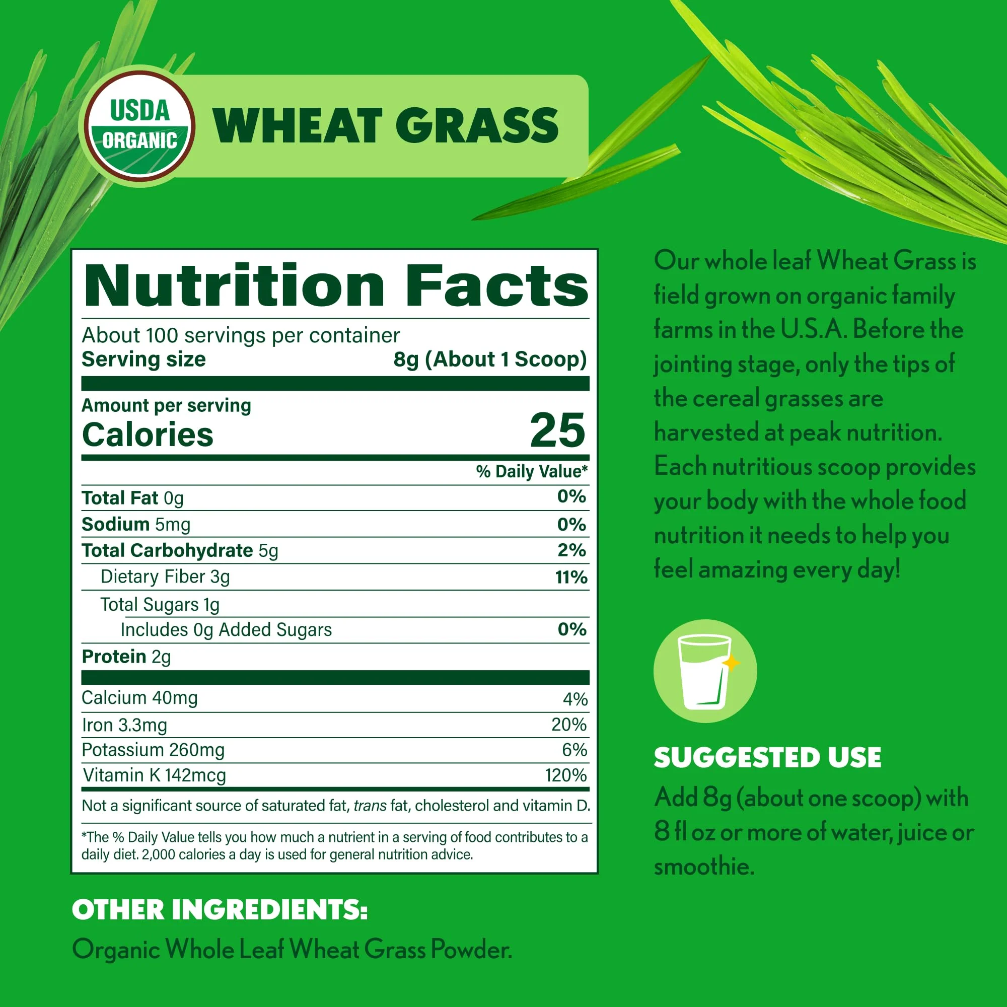 Amazing Grass Wheat Grass Powder: 100% Whole-Leaf Wheat Grass Powder for Energy, Detox & Immunity Support, Chlorophyll Providing Greens, 100 Servings - Image 3