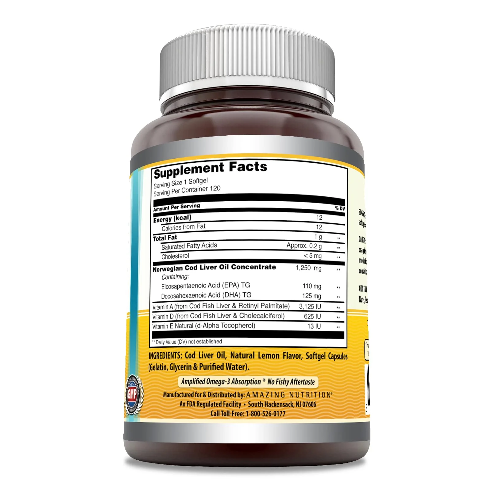 Amazing Omega Norwegian Cod Liver Oil 1250 Mg Softgels Supplement | Omega-3, EPA, DHA, Vitamin A, Vitamin D & Vitamin E (Lemon | 120 Count) - Image 3