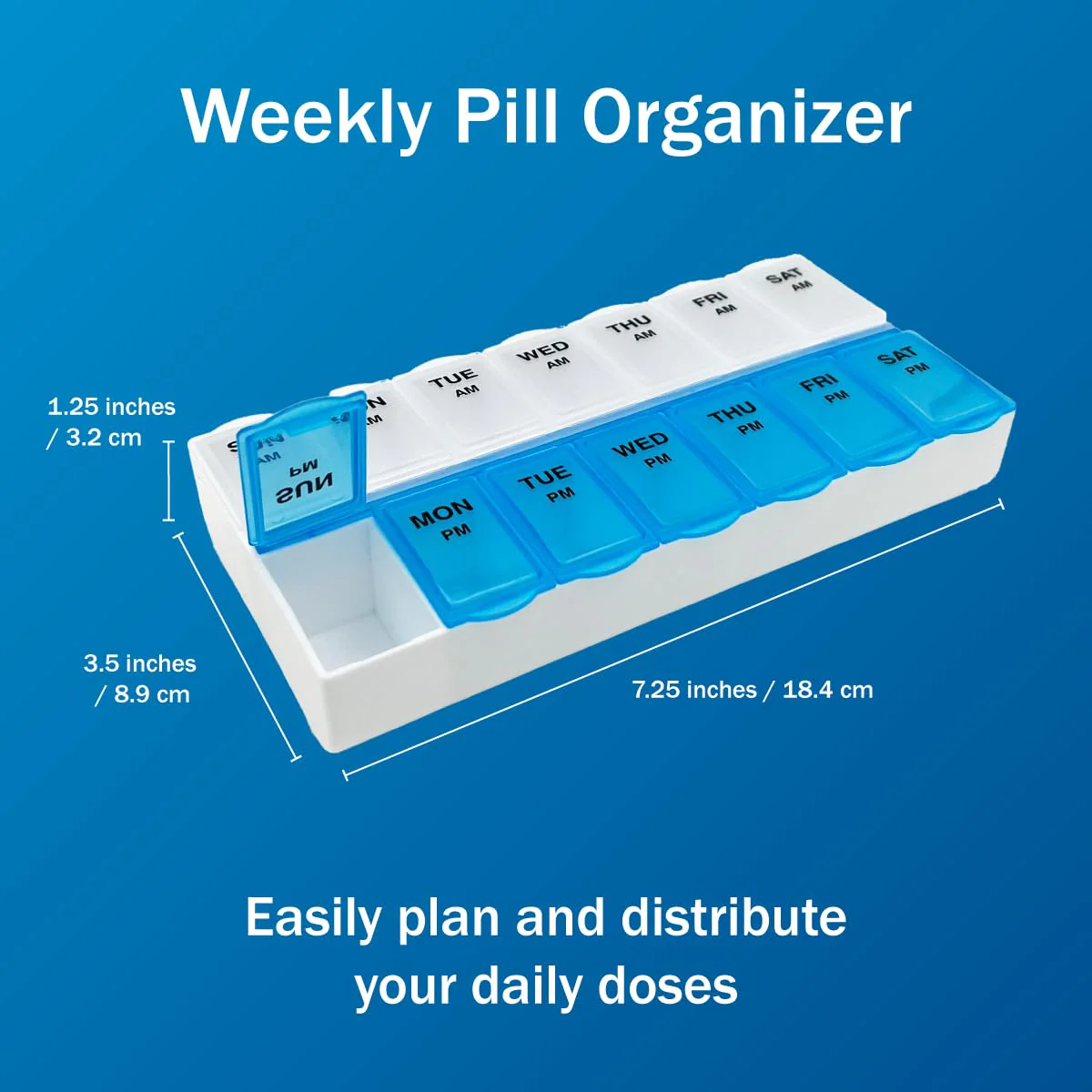 Amazon Basic Care 7-Day AM/PM Pill Organizer | Large Compartments | 2 Times Daily | Blue Clear Lids | Pack of 2 - Image 2
