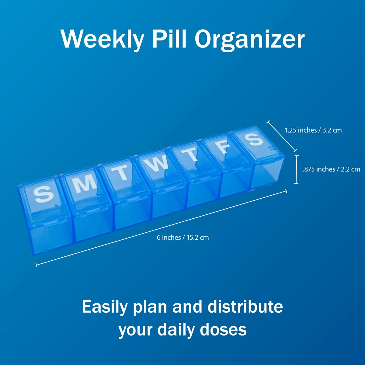 Amazon Basic Care 7-Day Weekly Pill Organizer, Portable Medicine and Vitamin Planner Box with Medium Compartments, Blue - Image 2