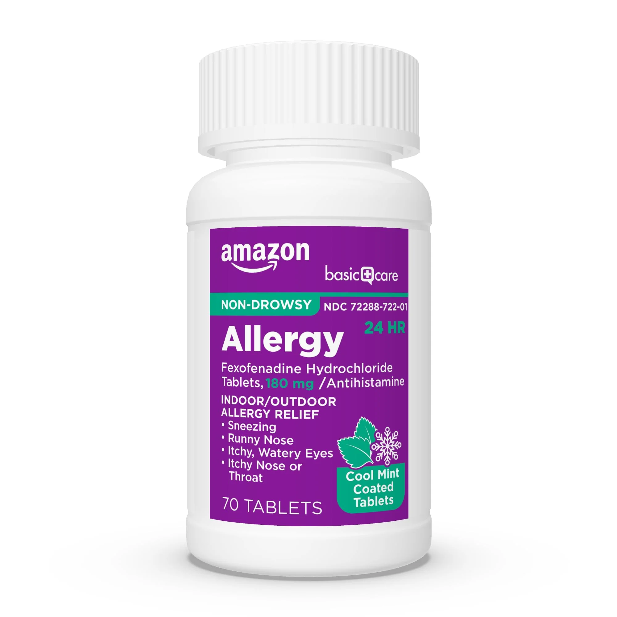 Amazon Basic Care All Day Allergy Relief, Fexofenadine Hydrochloride, 180 mg, Antihistamine, Non-Drowsy, 24-Hour Relief, Cool Mint Coated Tablets, 70 Count - Image 6