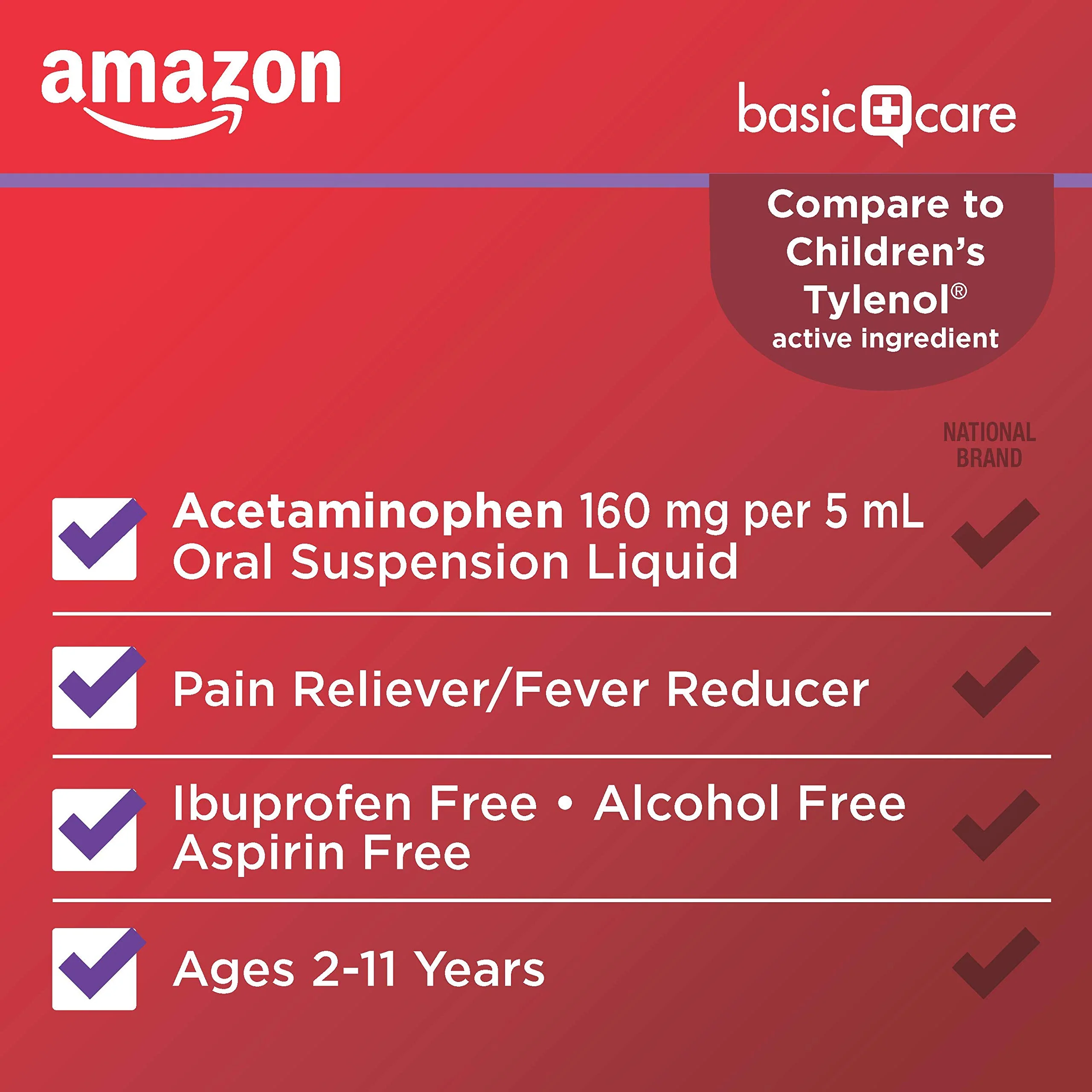 Amazon Basic Care Children's Acetaminophen 160 mg per 5 mL Oral Suspension, Grape Flavor, Pain Reliever and Fever Reducer for Headache, Sore Throat and Toothache, 4 fl oz (Pack of 2) - Image 3
