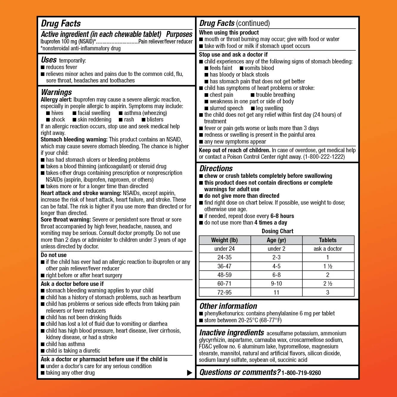 Amazon Basic Care Children's Ibuprofen Chewable Tablets 100 mg, Orange Flavor, Pain Reliever and Fever Reducer (NSAID), For Ages 2-11, 24 Count - Image 5