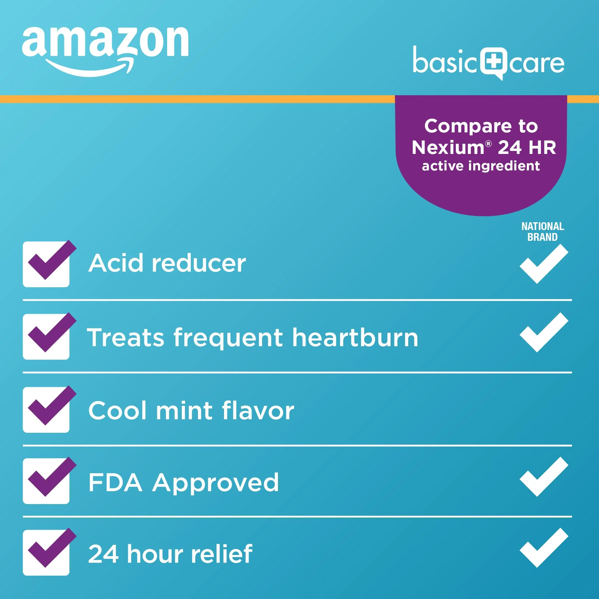 Amazon Basic Care Esomeprazole Magnesium Delayed-Release Capsules 20 mg, Acid Reducer, Treats Frequent Heartburn, Cool Mint Flavor, 24 Hour Heartburn Medicine, 14 Count - Image 3