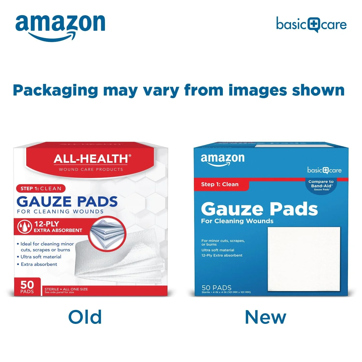 Amazon Basic Care Gauze Pads, 4x4 inches, Sterile, 50 Count | Pack of 4 | For Minor Injuries | Previously All Health - Image 2