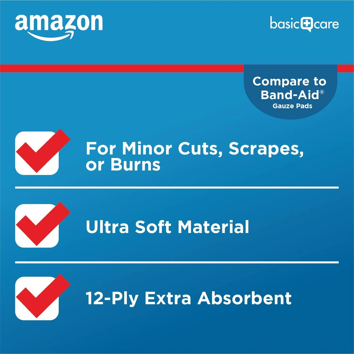 Amazon Basic Care Gauze Pads, 4x4 inches, Sterile, 50 Count | Pack of 4 | For Minor Injuries | Previously All Health - Image 4