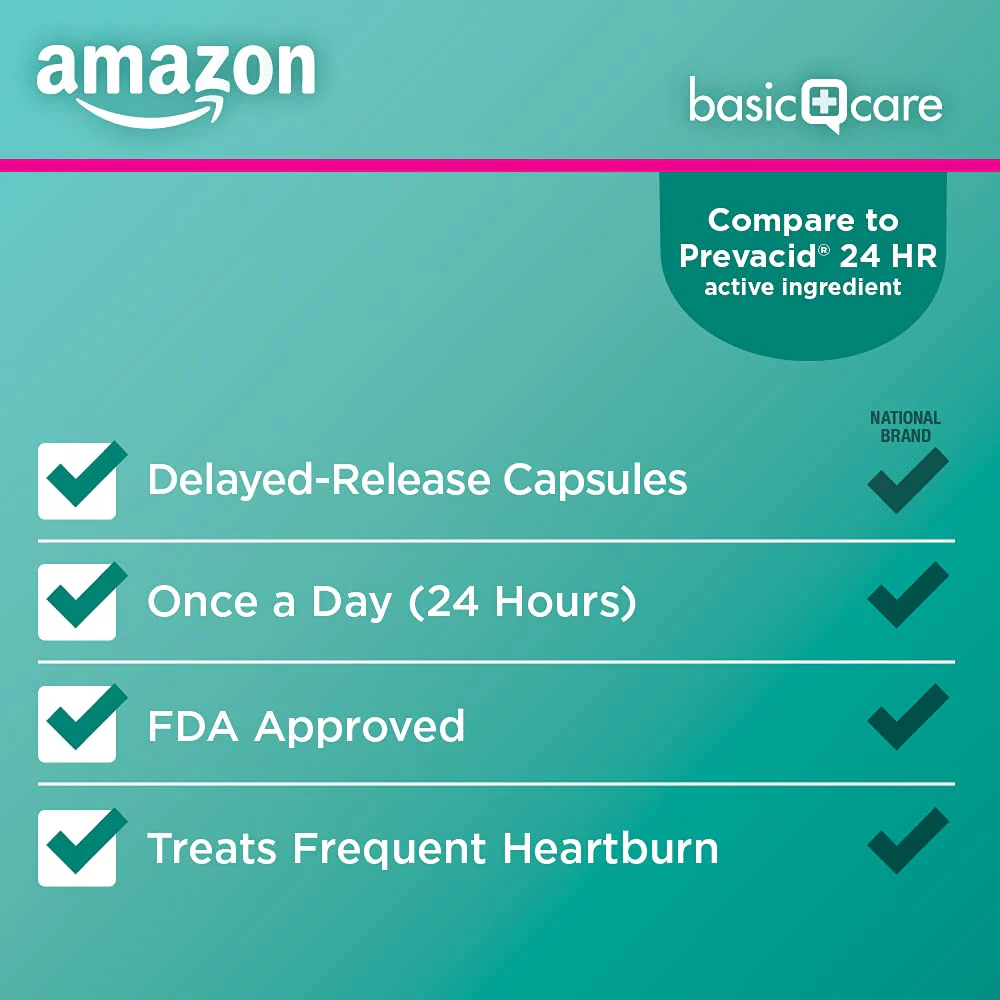 Amazon Basic Care Lansoprazole Delayed Release Capsules, 15 mg, Treats Frequent Heartburn, 14 Count (Pack of 2) - Image 3