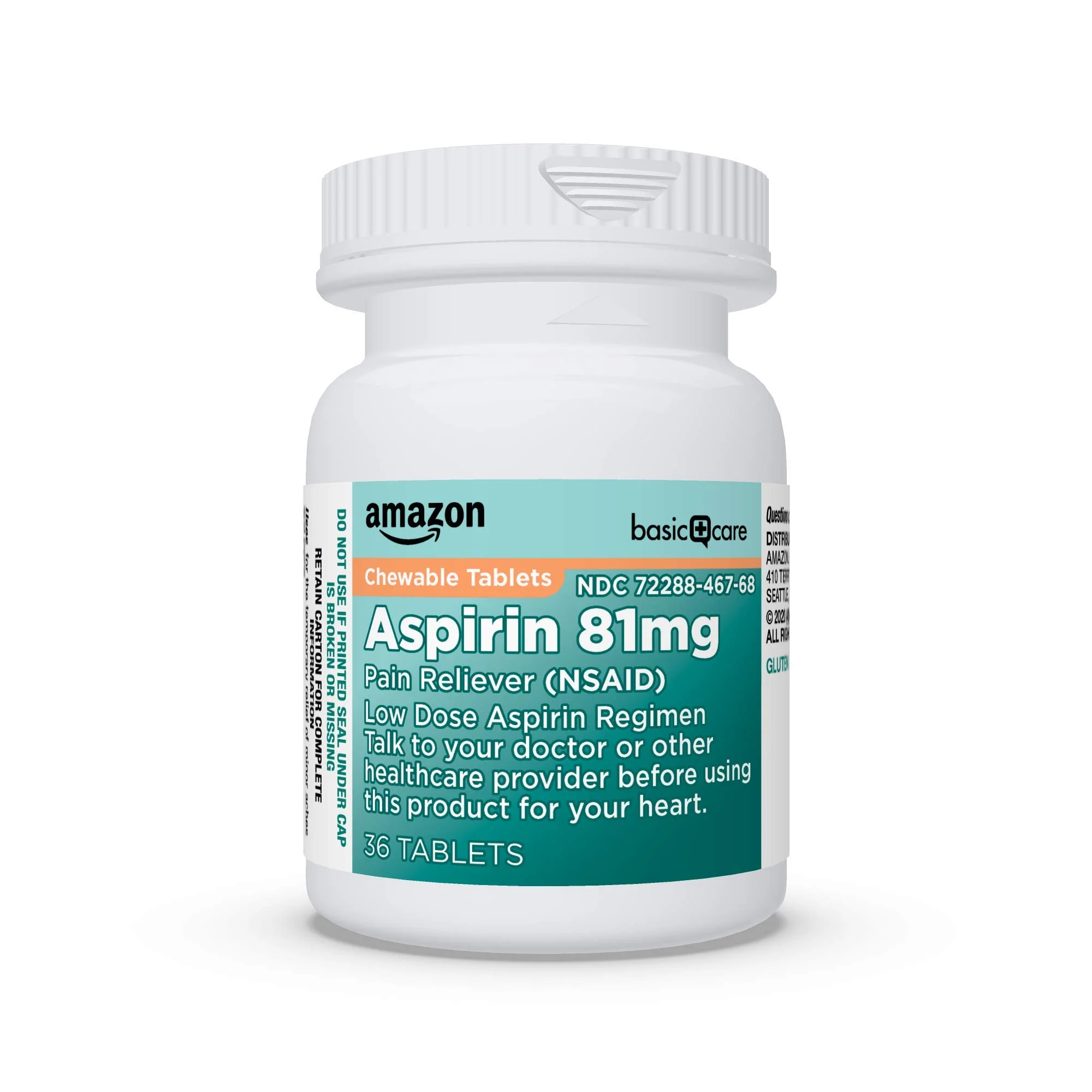 Amazon Basic Care Low Dose Aspirin 81 mg Chewable Tablets, Pain Reliever for Minor Aches, Orange Flavor, 36 Count - Image 6